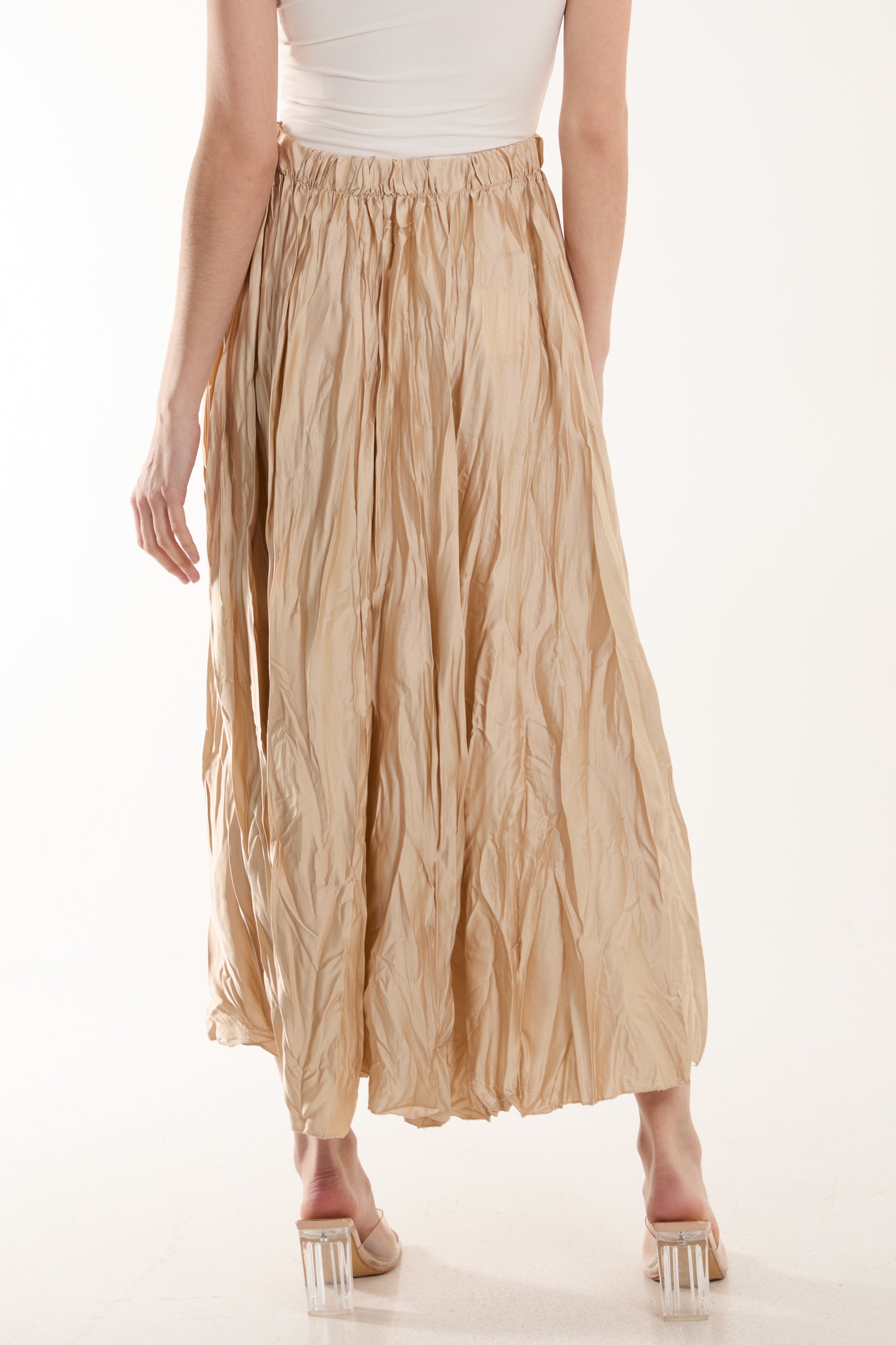 Crinkle Satin Midi Skirt