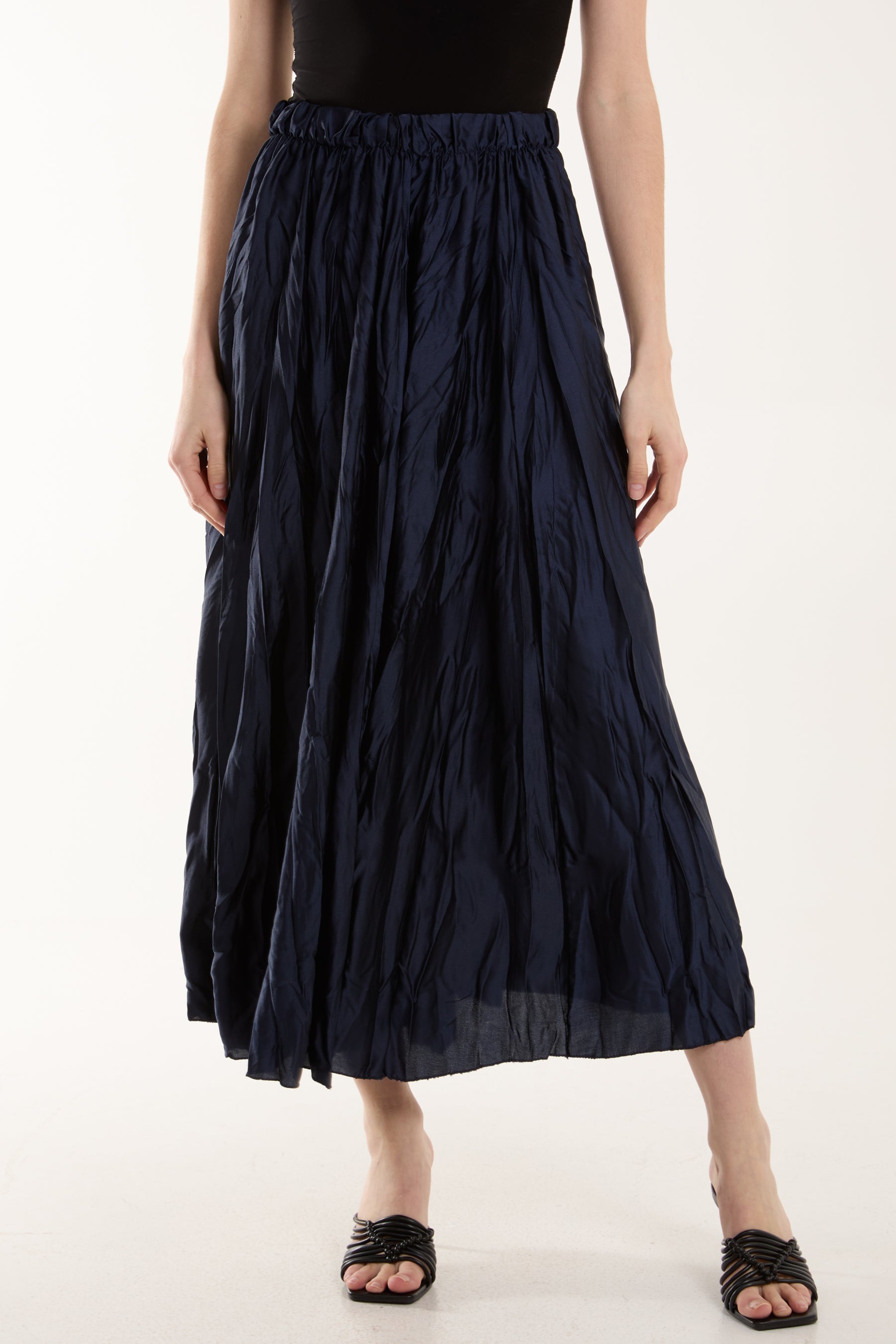 Crinkle Satin Midi Skirt