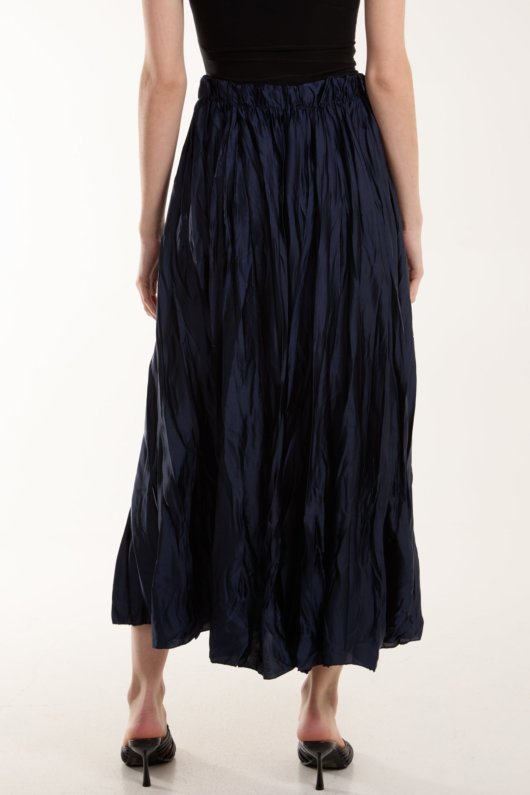 Crinkle Satin Midi Skirt