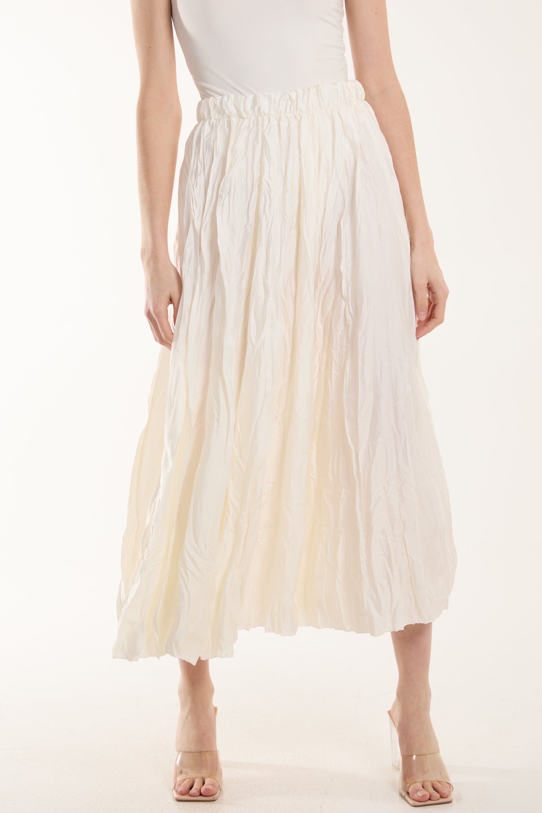 Crinkle Satin Midi Skirt