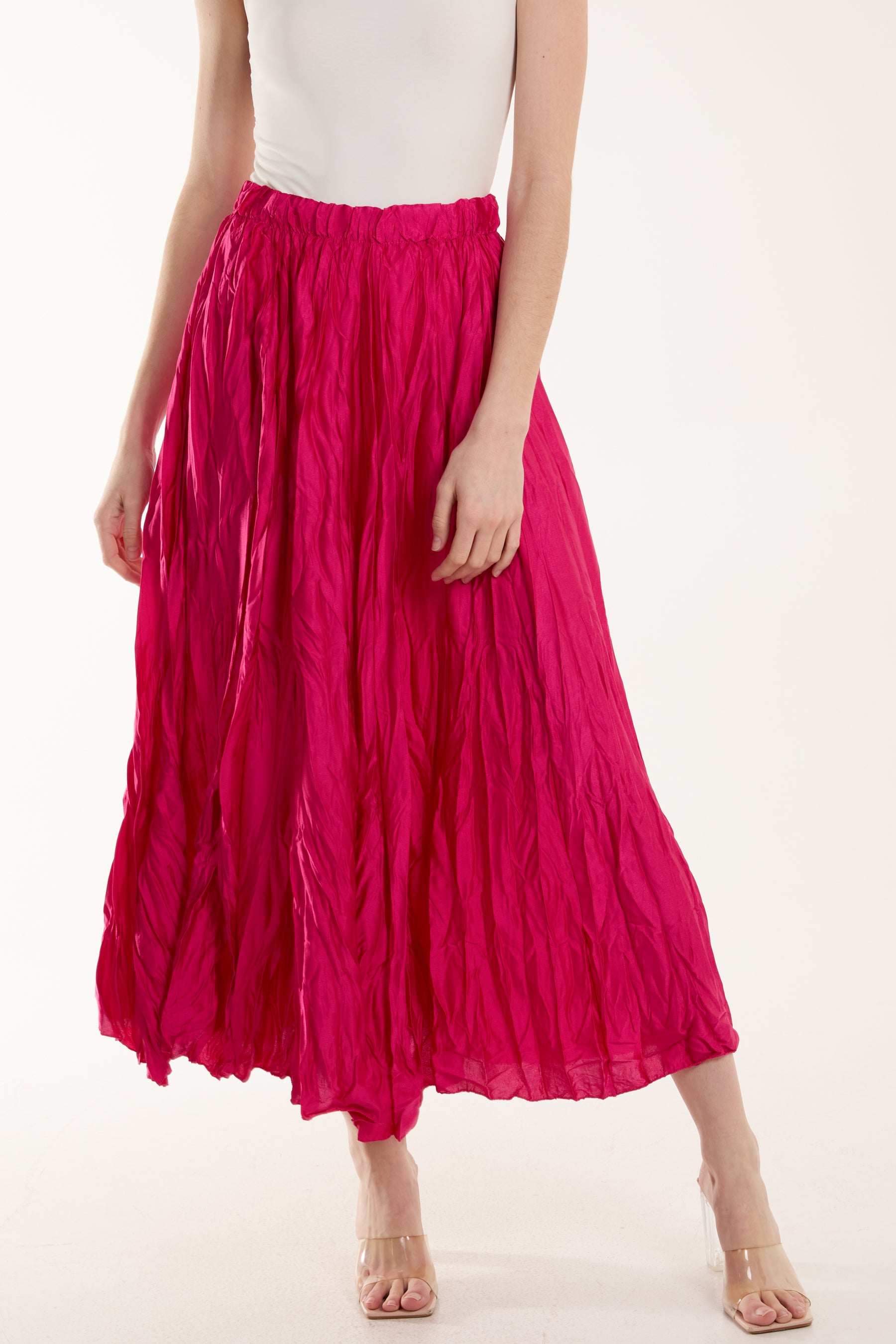 Crinkle Satin Midi Skirt