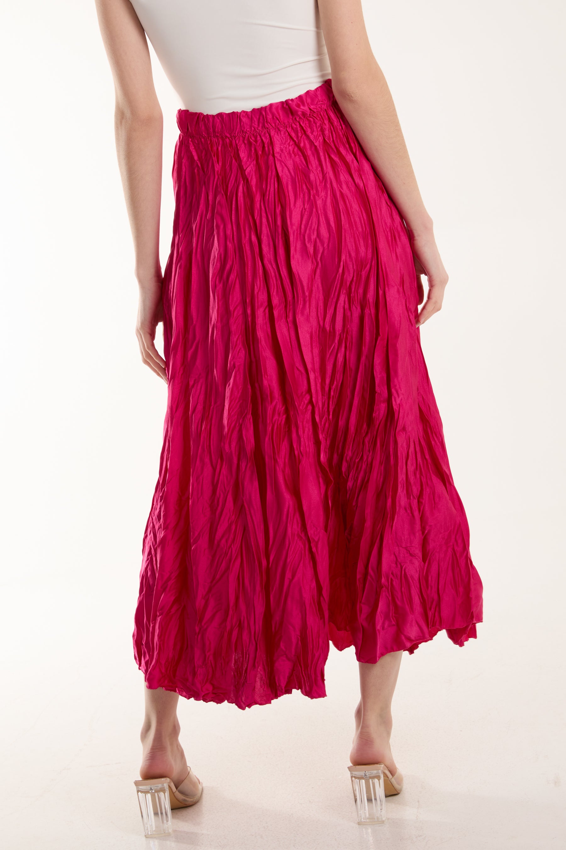 Crinkle Satin Midi Skirt