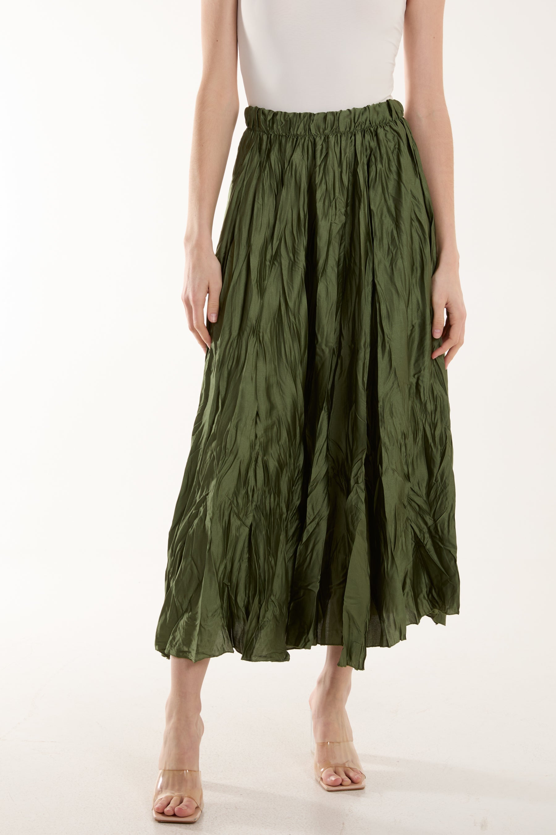 Crinkle Satin Midi Skirt