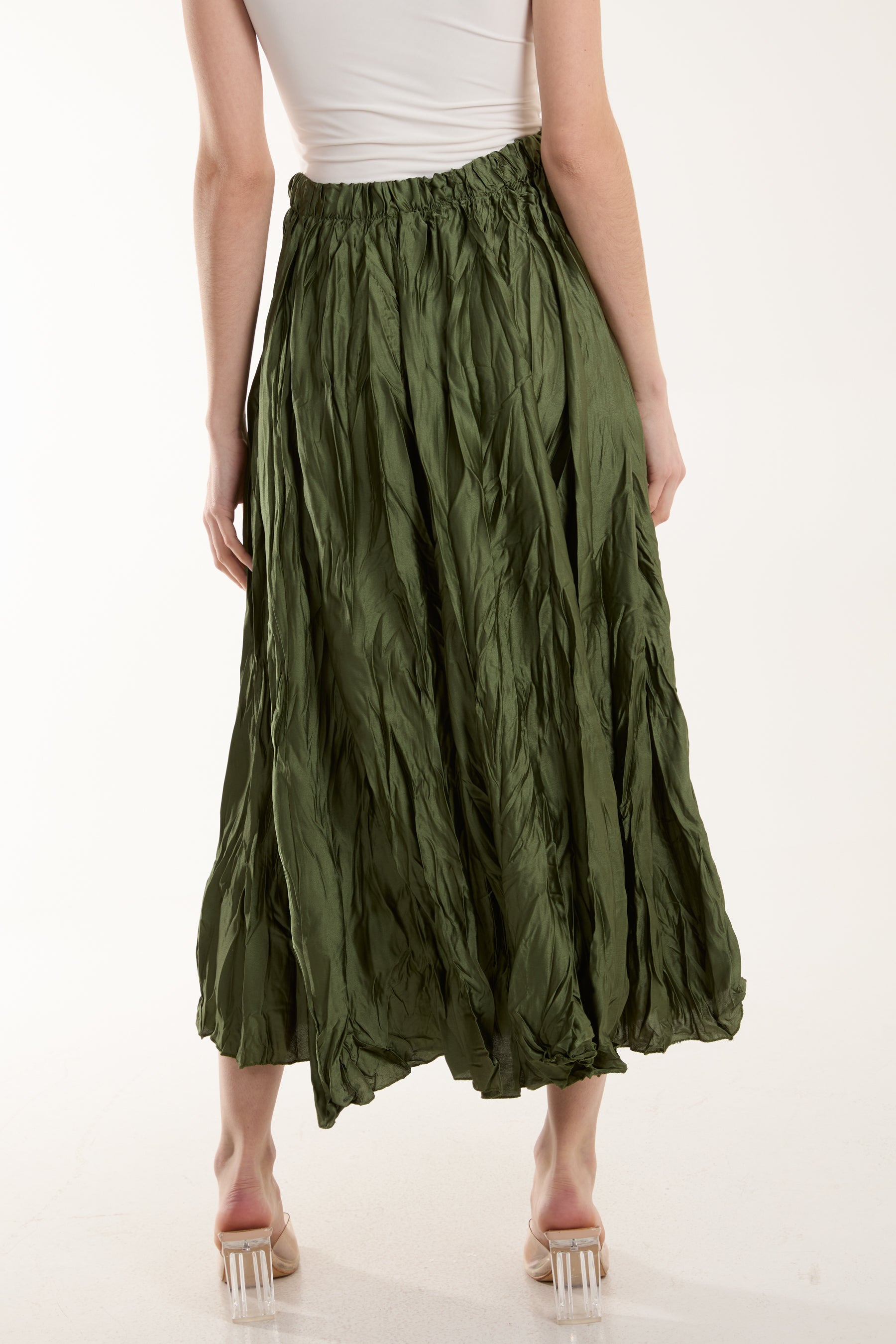 Crinkle Satin Midi Skirt