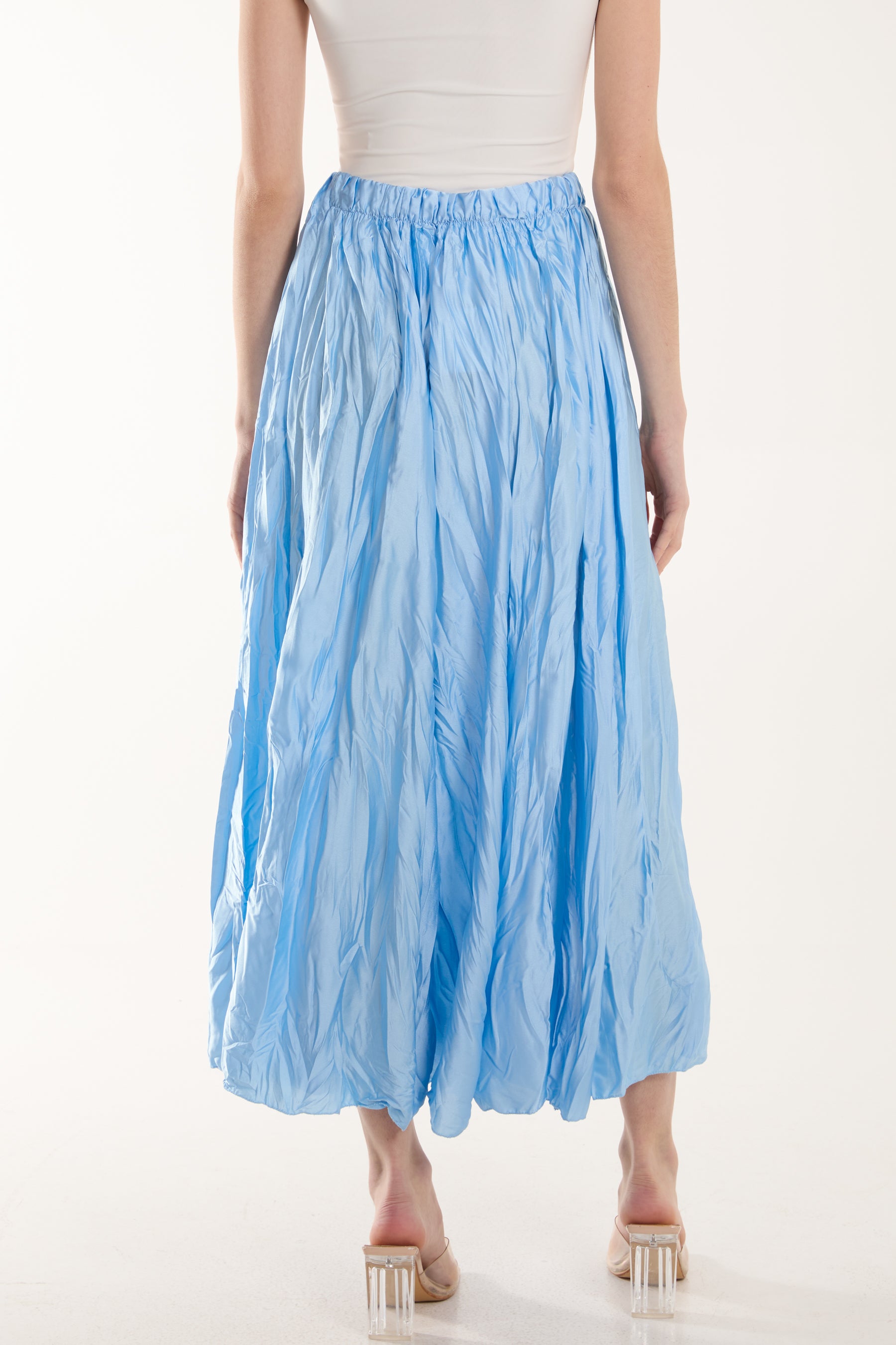 Crinkle Satin Midi Skirt