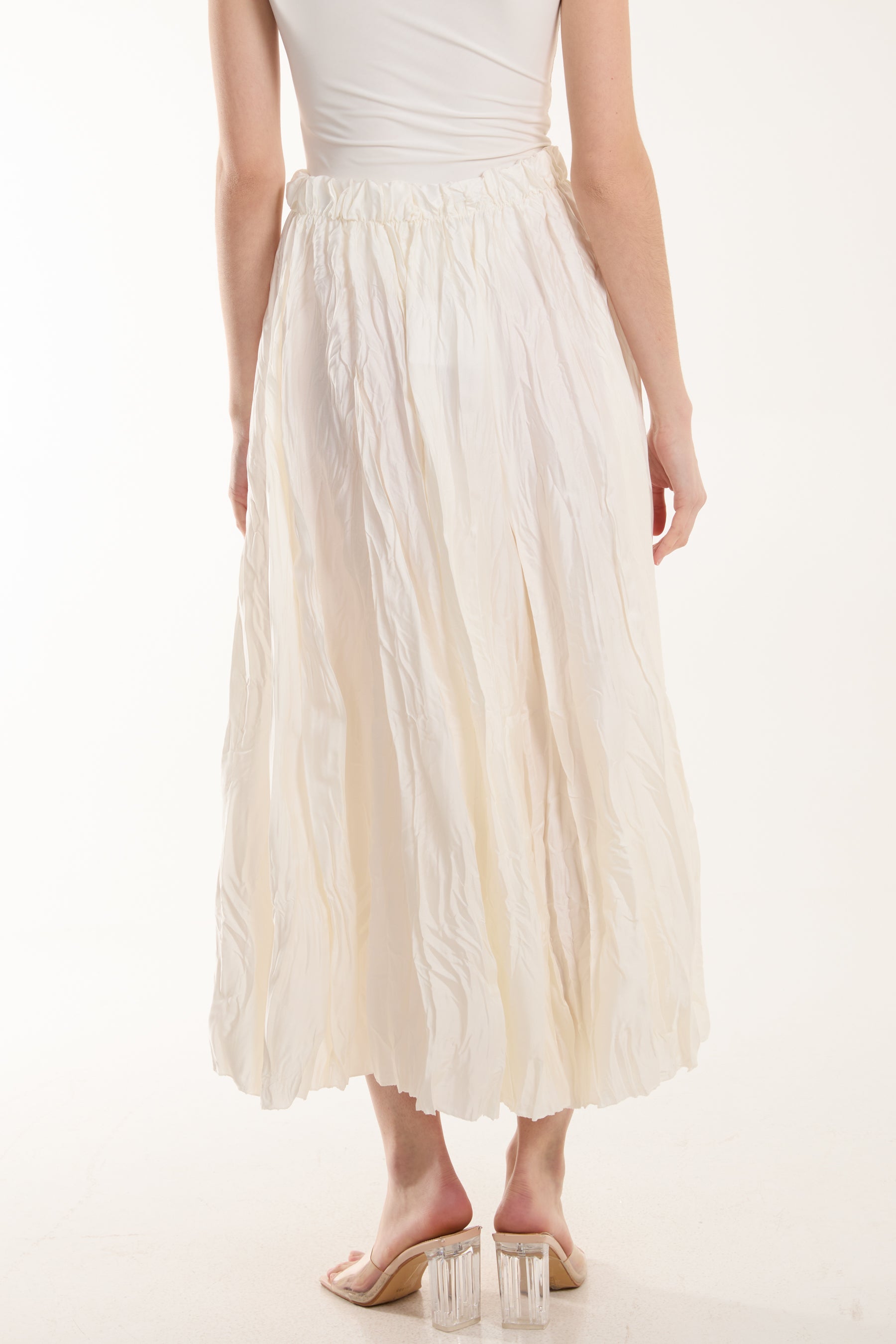 Crinkle Satin Midi Skirt
