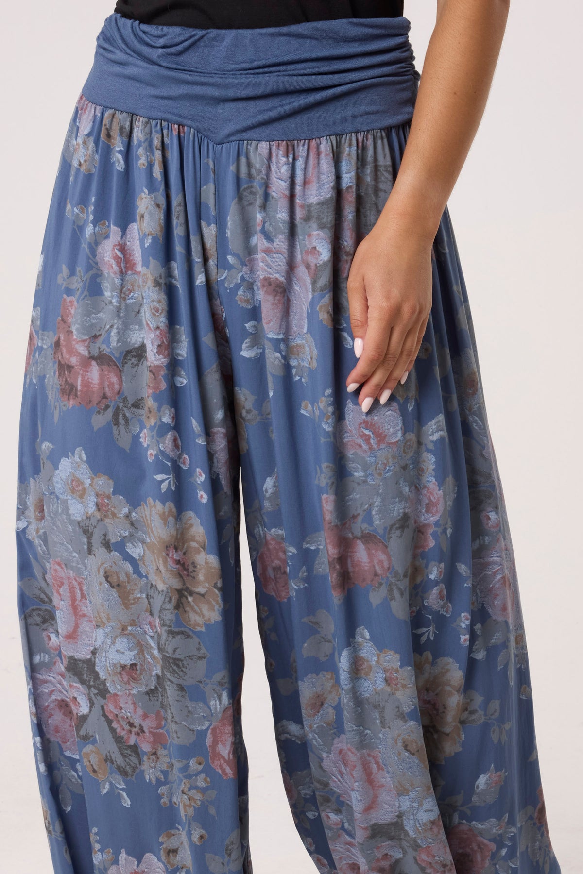 Roses Contrast Waist Harem Trousers