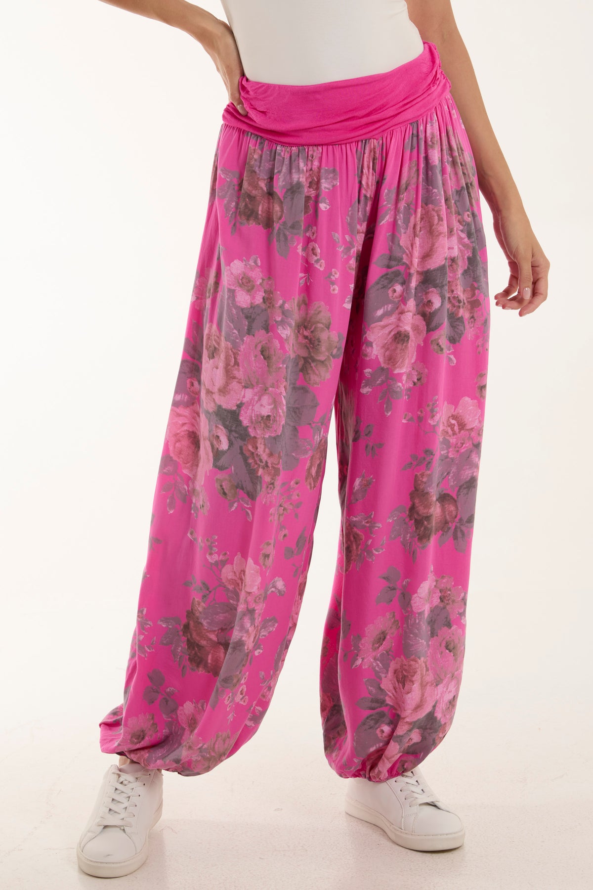 Roses Contrast Waist Harem Trousers