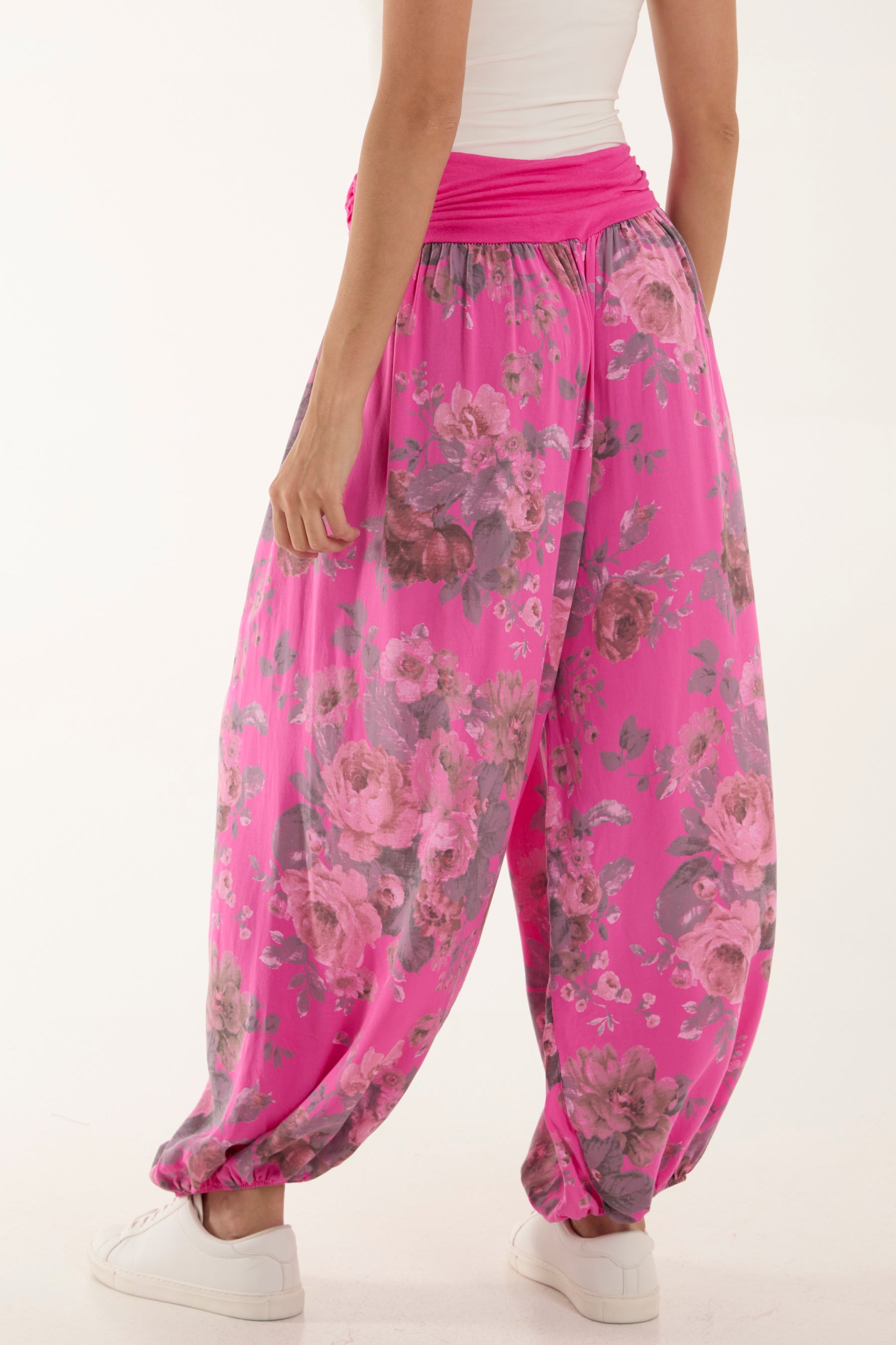 Roses Contrast Waist Harem Trousers