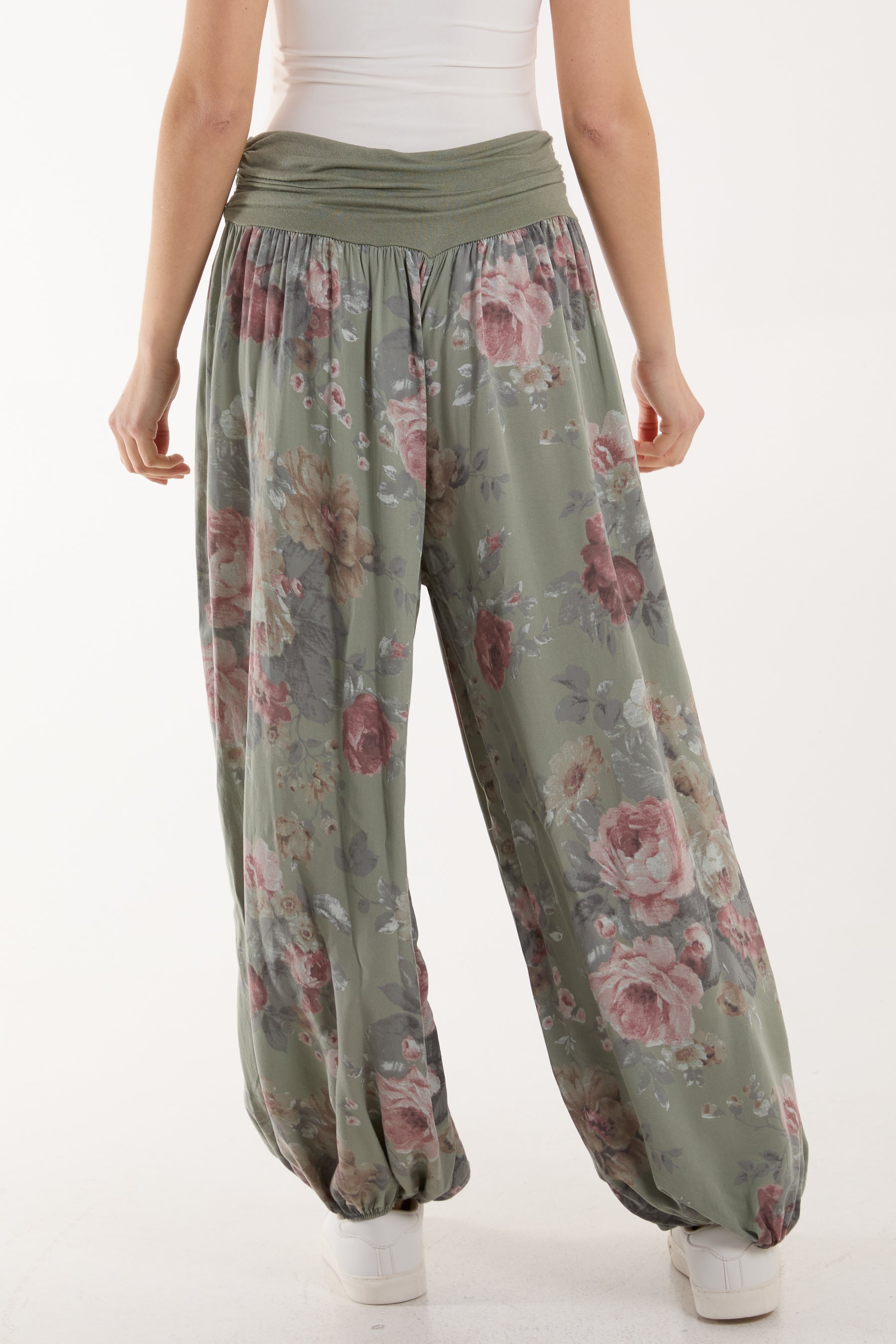 Roses Contrast Waist Harem Trousers