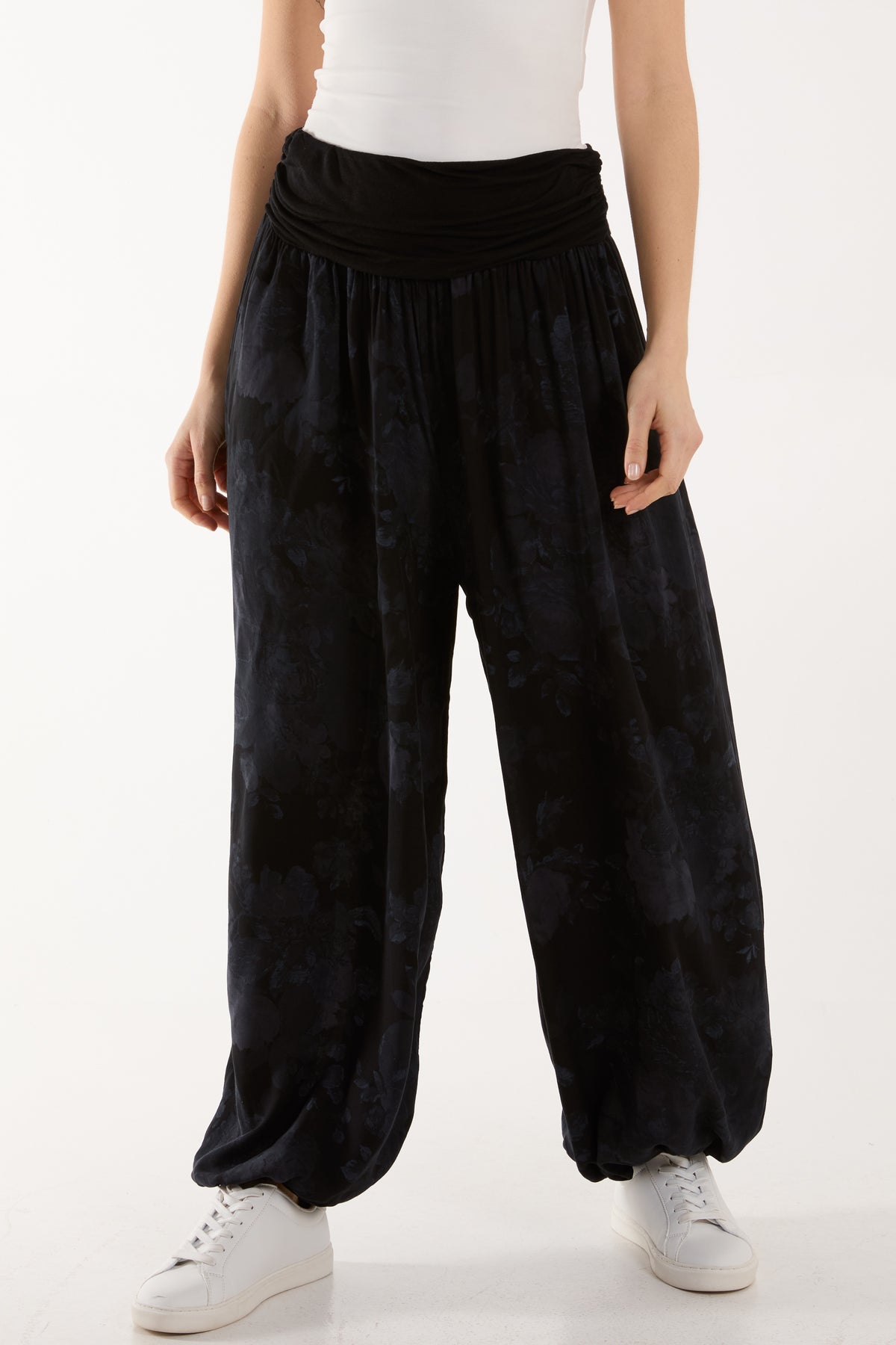 Roses Contrast Waist Harem Trousers