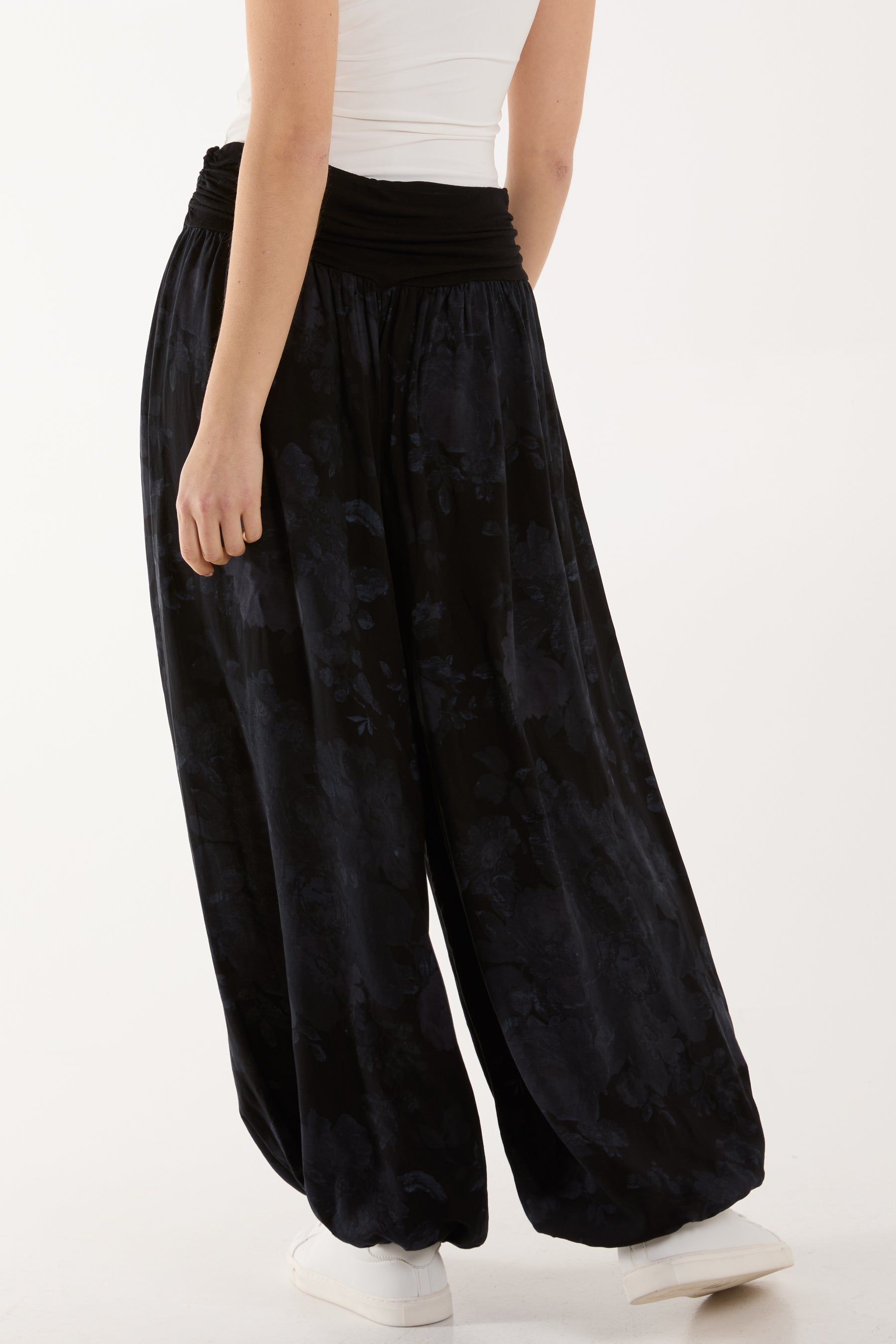 Roses Contrast Waist Harem Trousers