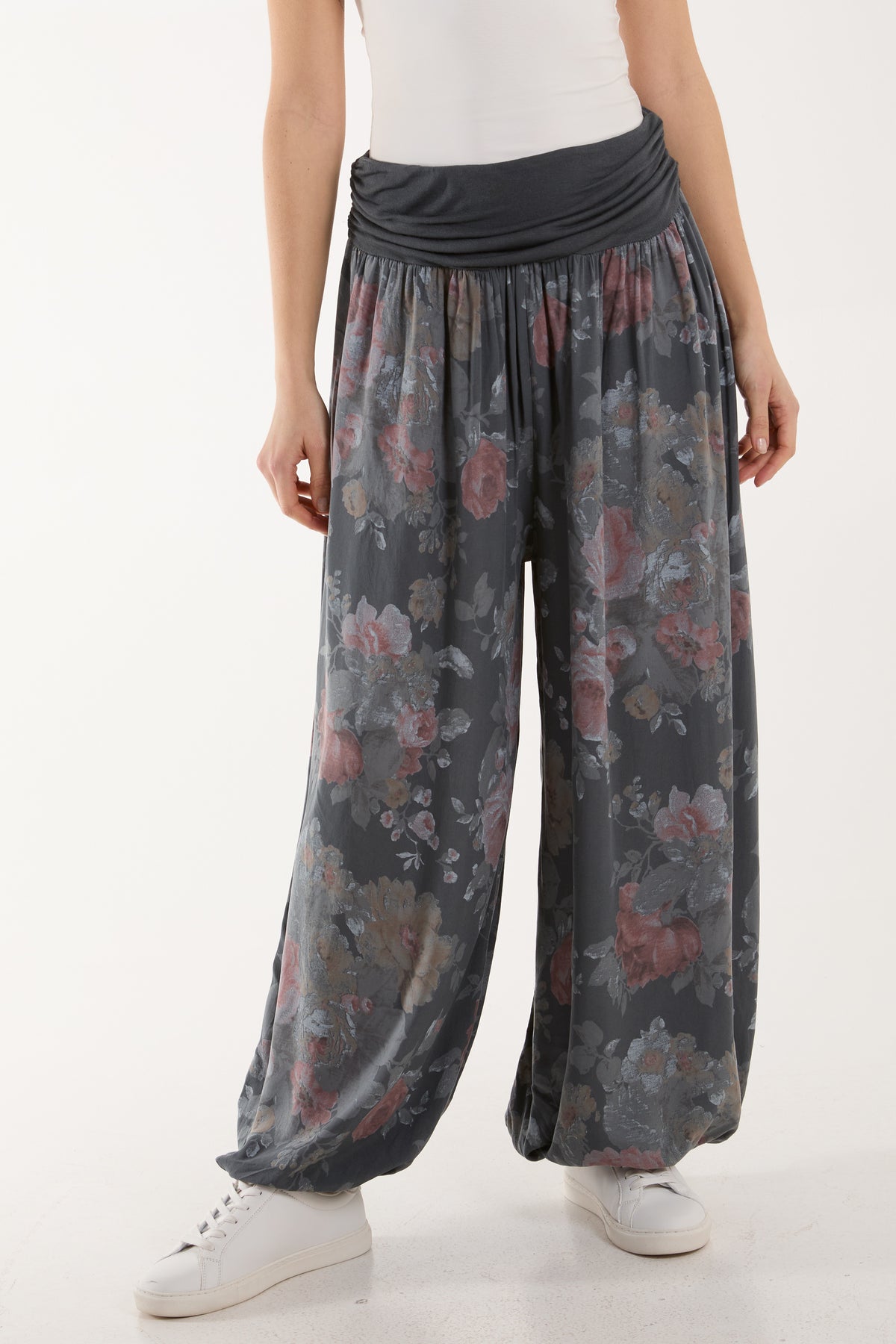Roses Contrast Waist Harem Trousers