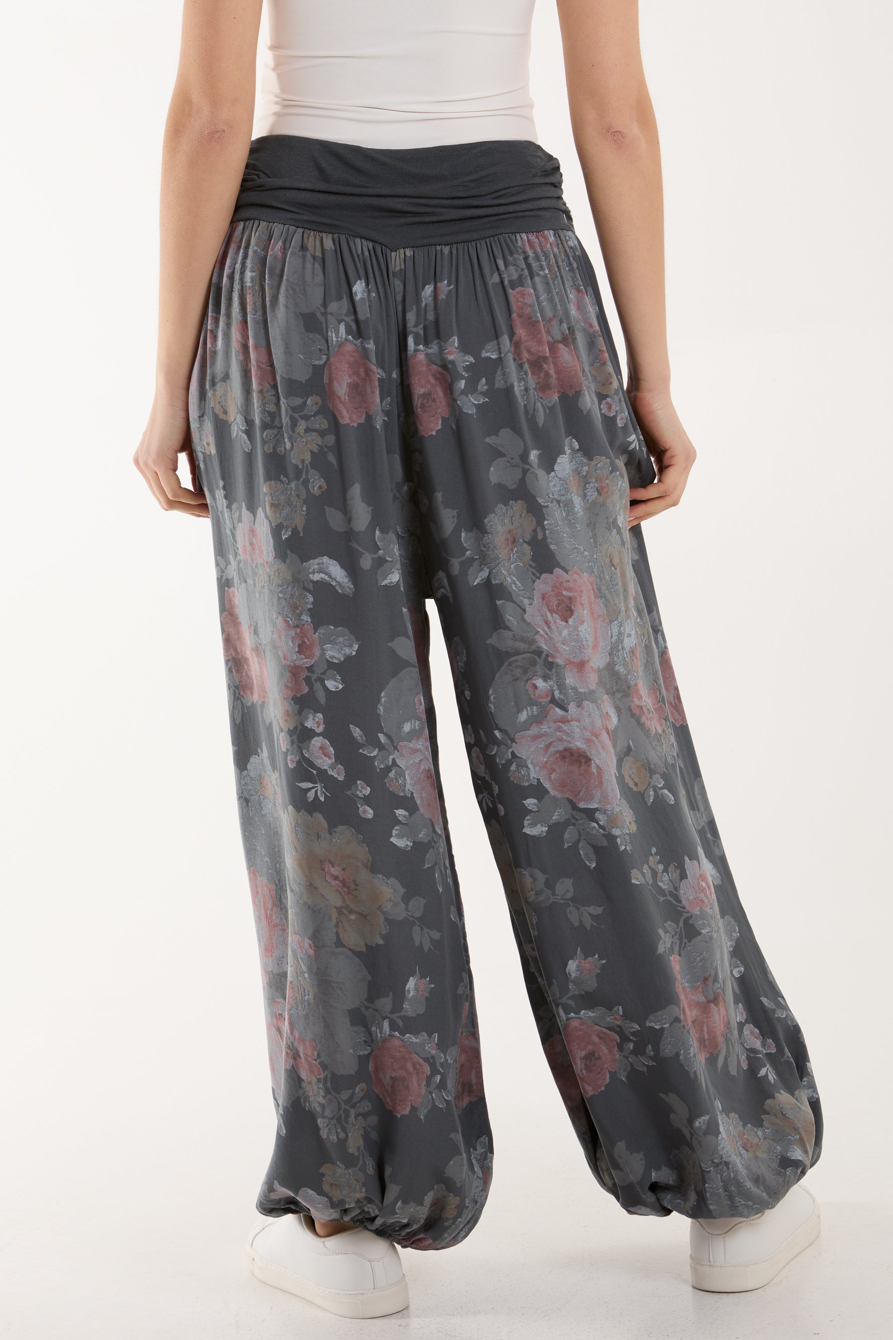 Roses Contrast Waist Harem Trousers