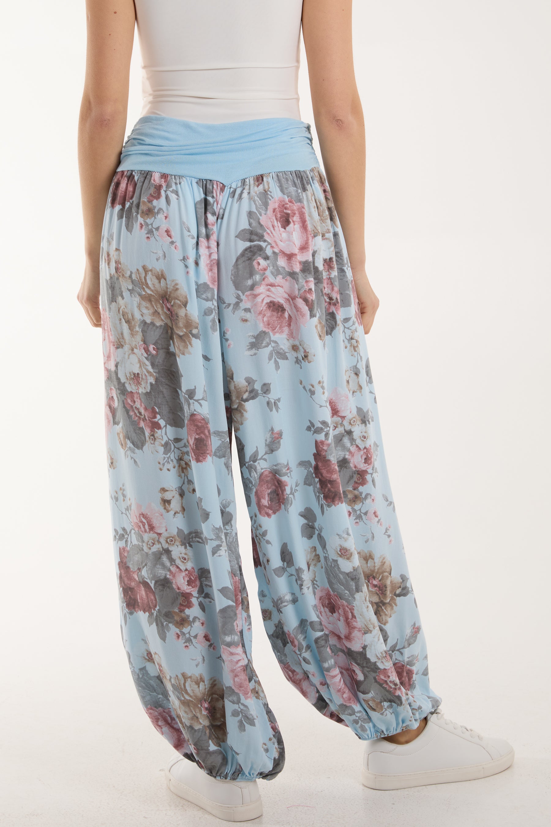 Roses Contrast Waist Harem Trousers