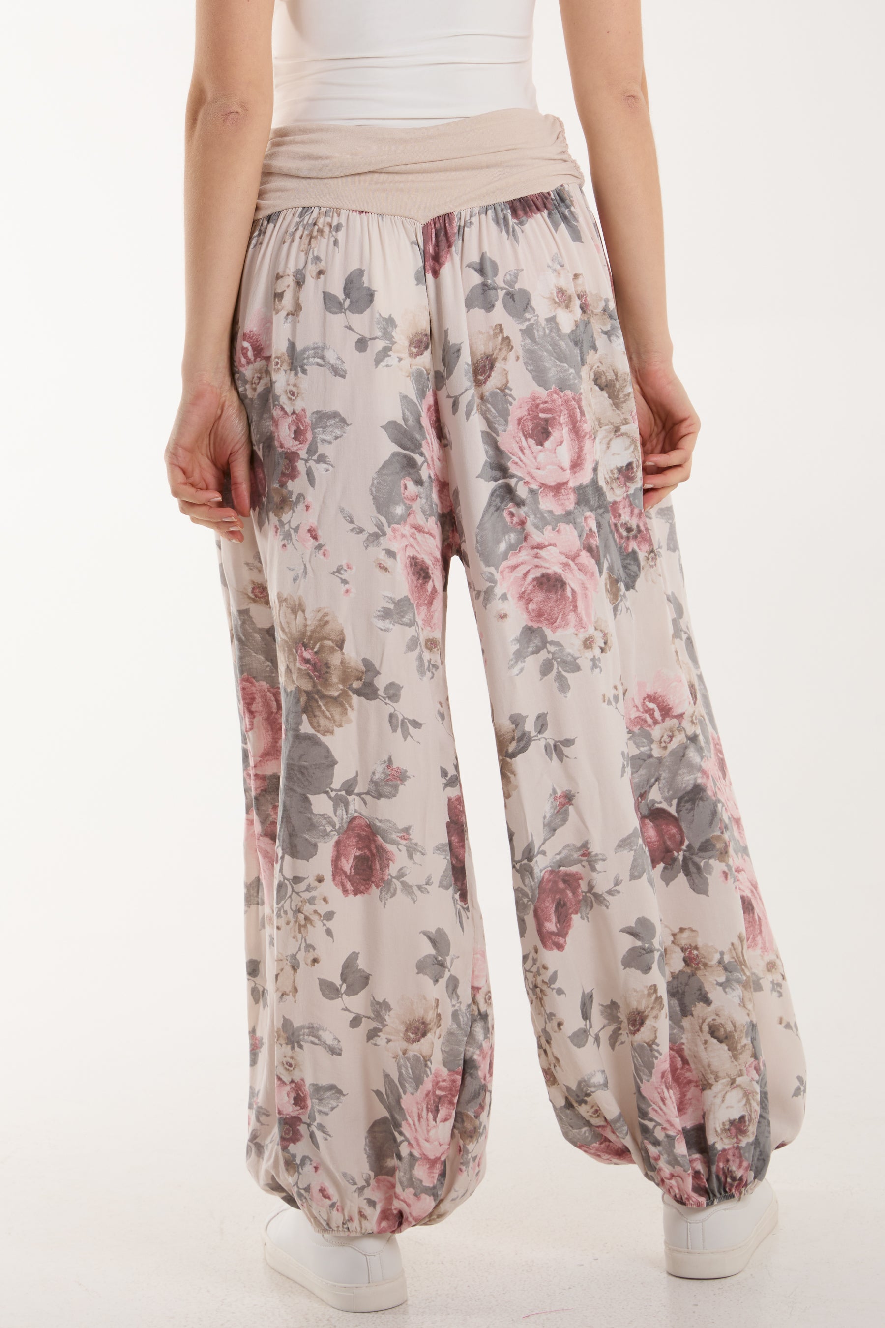 Roses Contrast Waist Harem Trousers