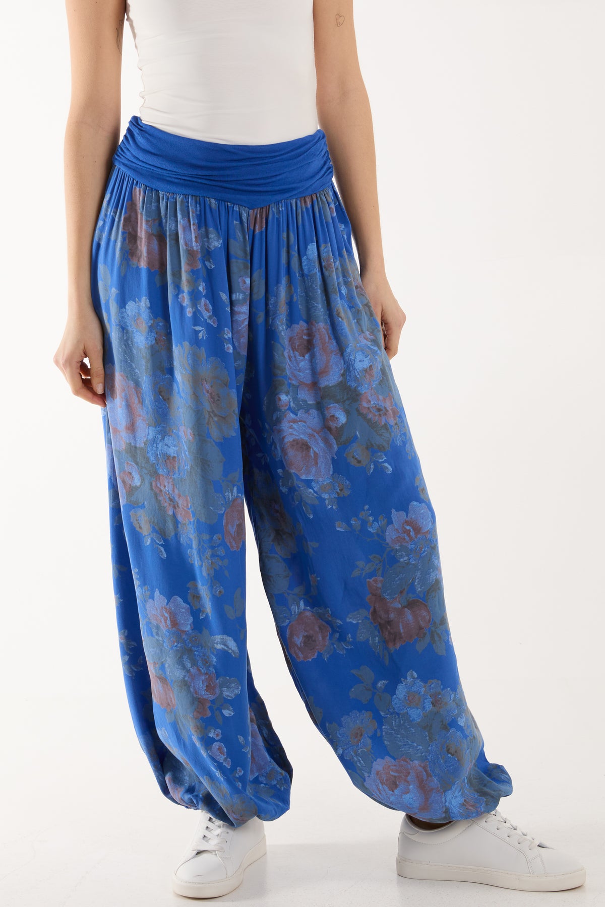 Roses Contrast Waist Harem Trousers