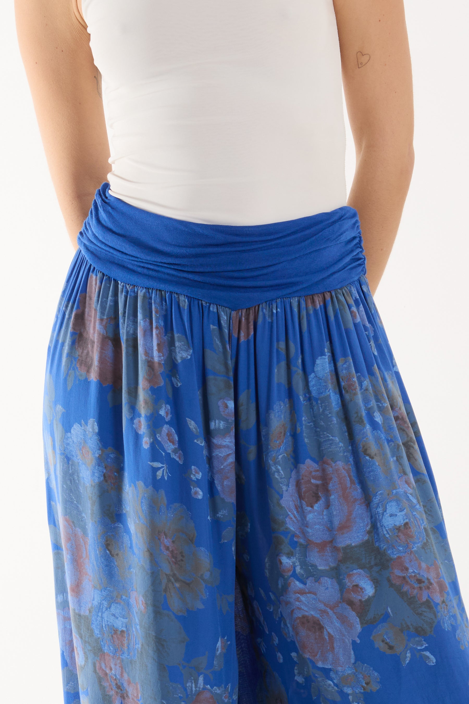 Roses Contrast Waist Harem Trousers