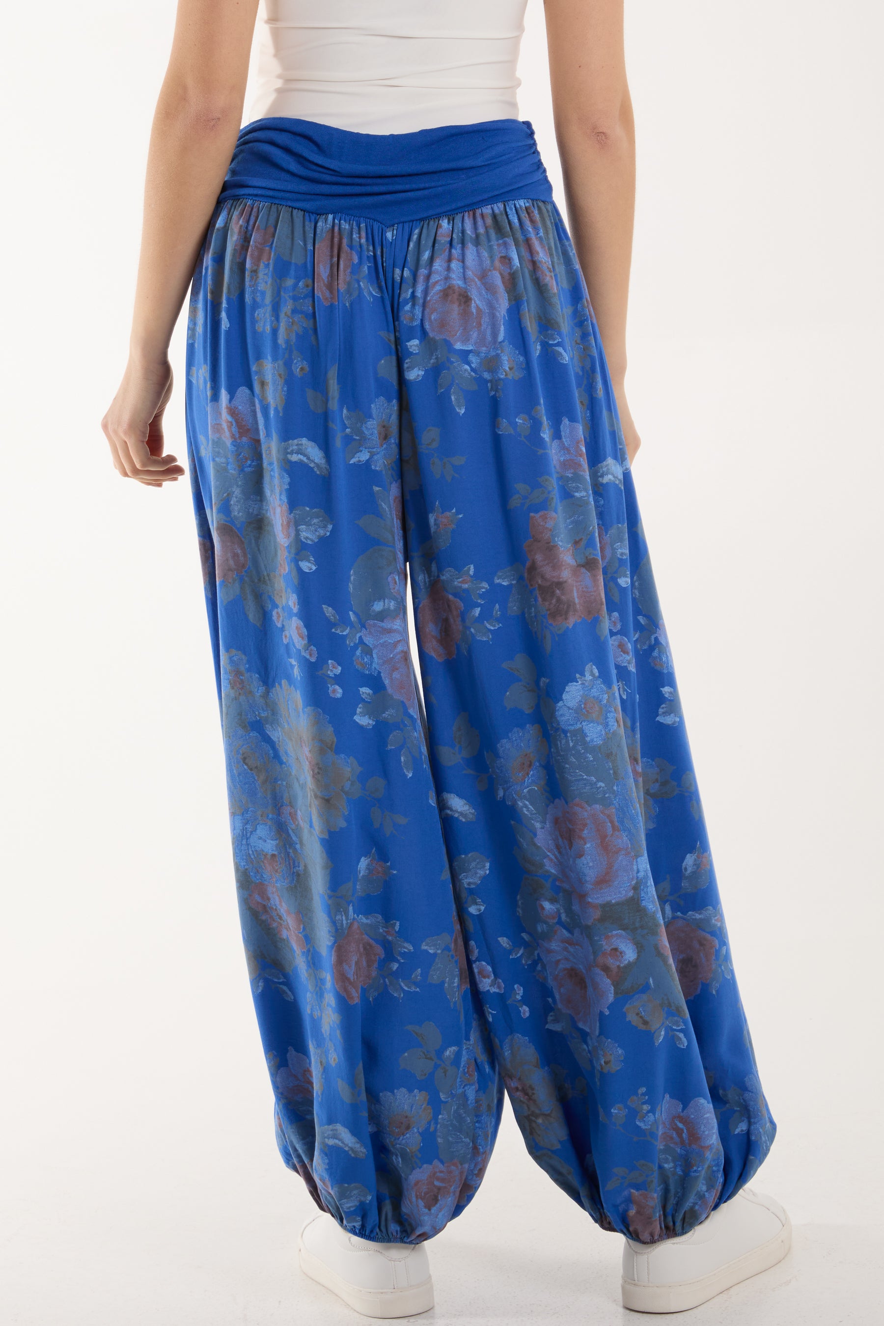 Roses Contrast Waist Harem Trousers