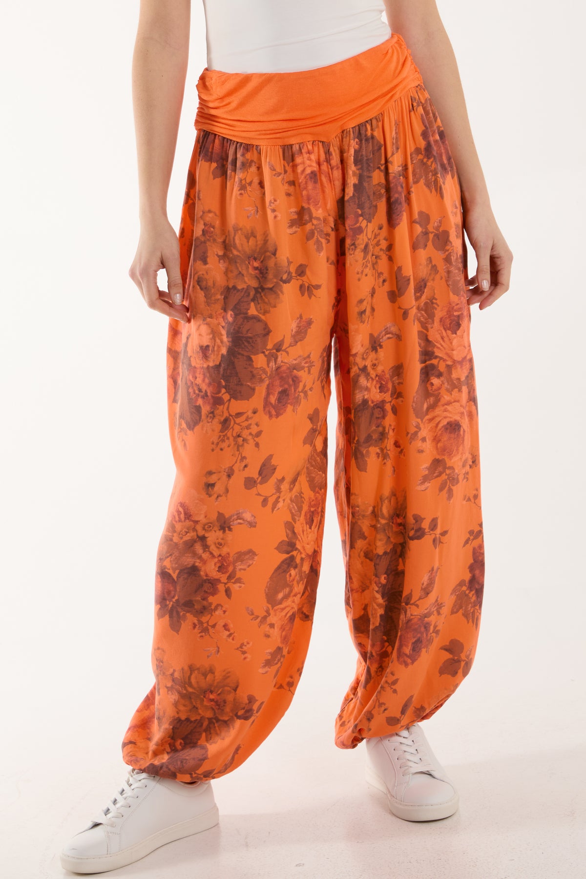 Roses Contrast Waist Harem Trousers