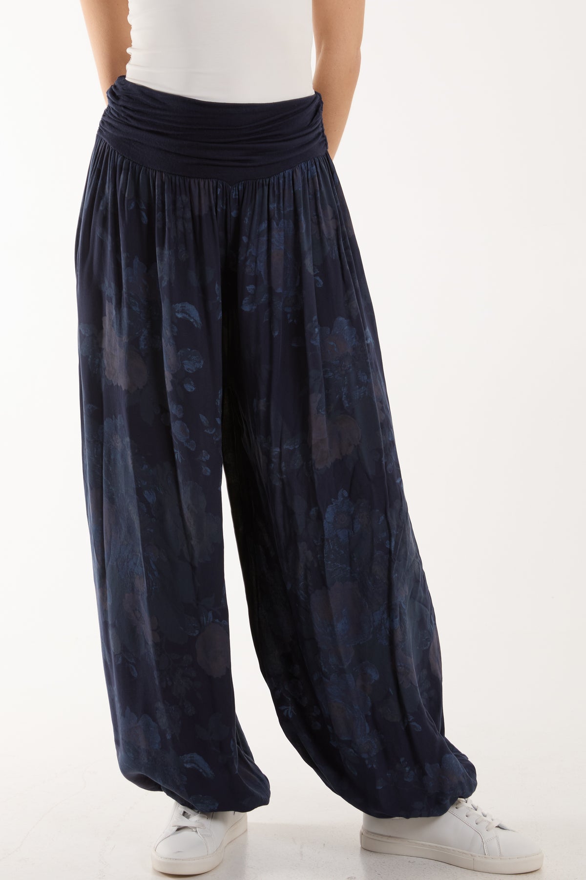 Roses Contrast Waist Harem Trousers