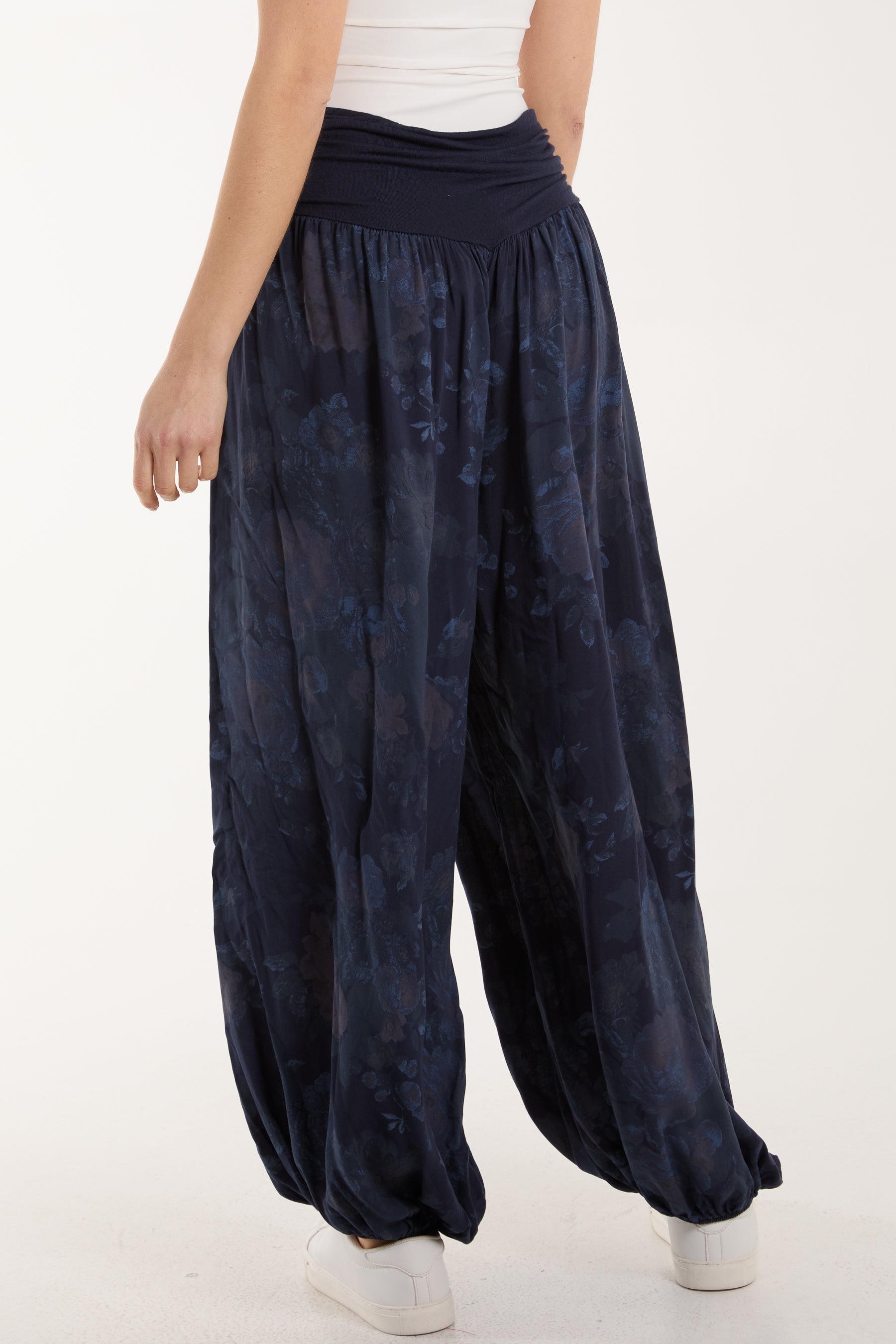 Roses Contrast Waist Harem Trousers