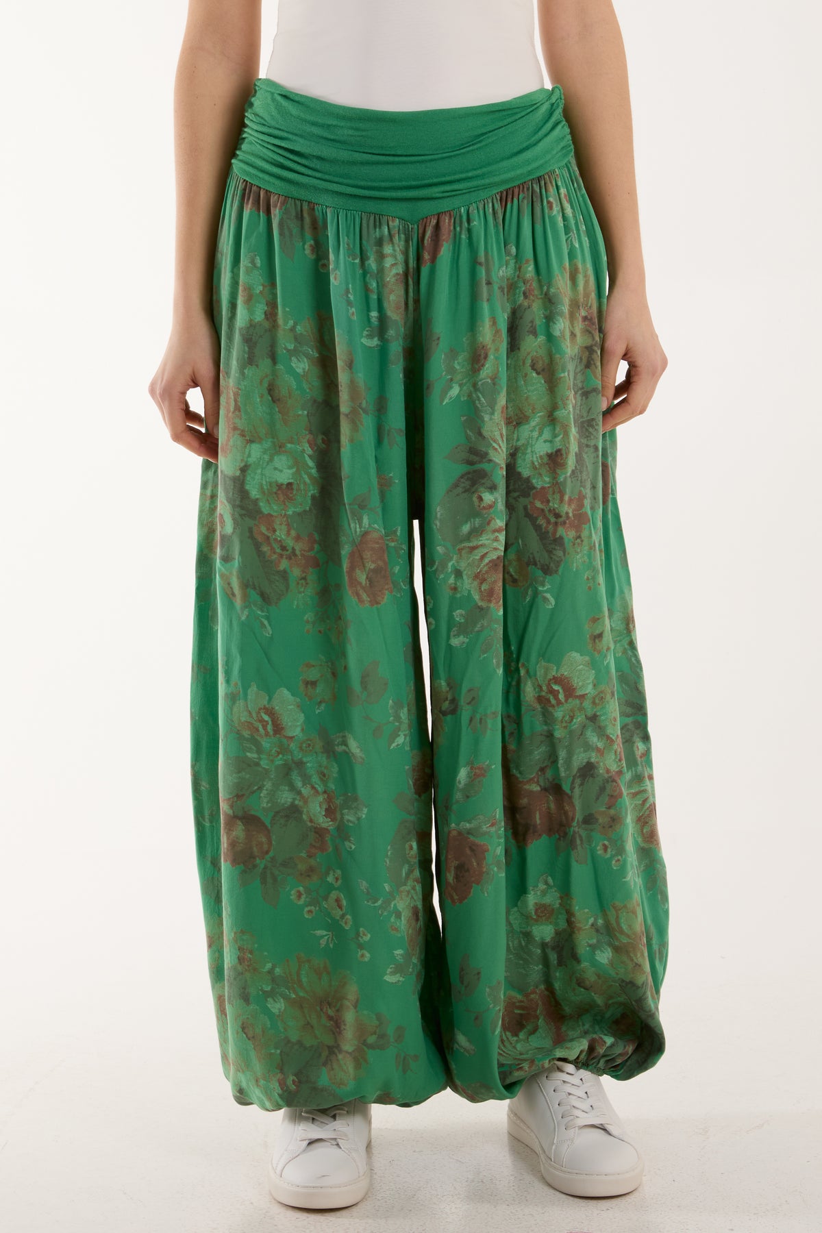 Roses Contrast Waist Harem Trousers