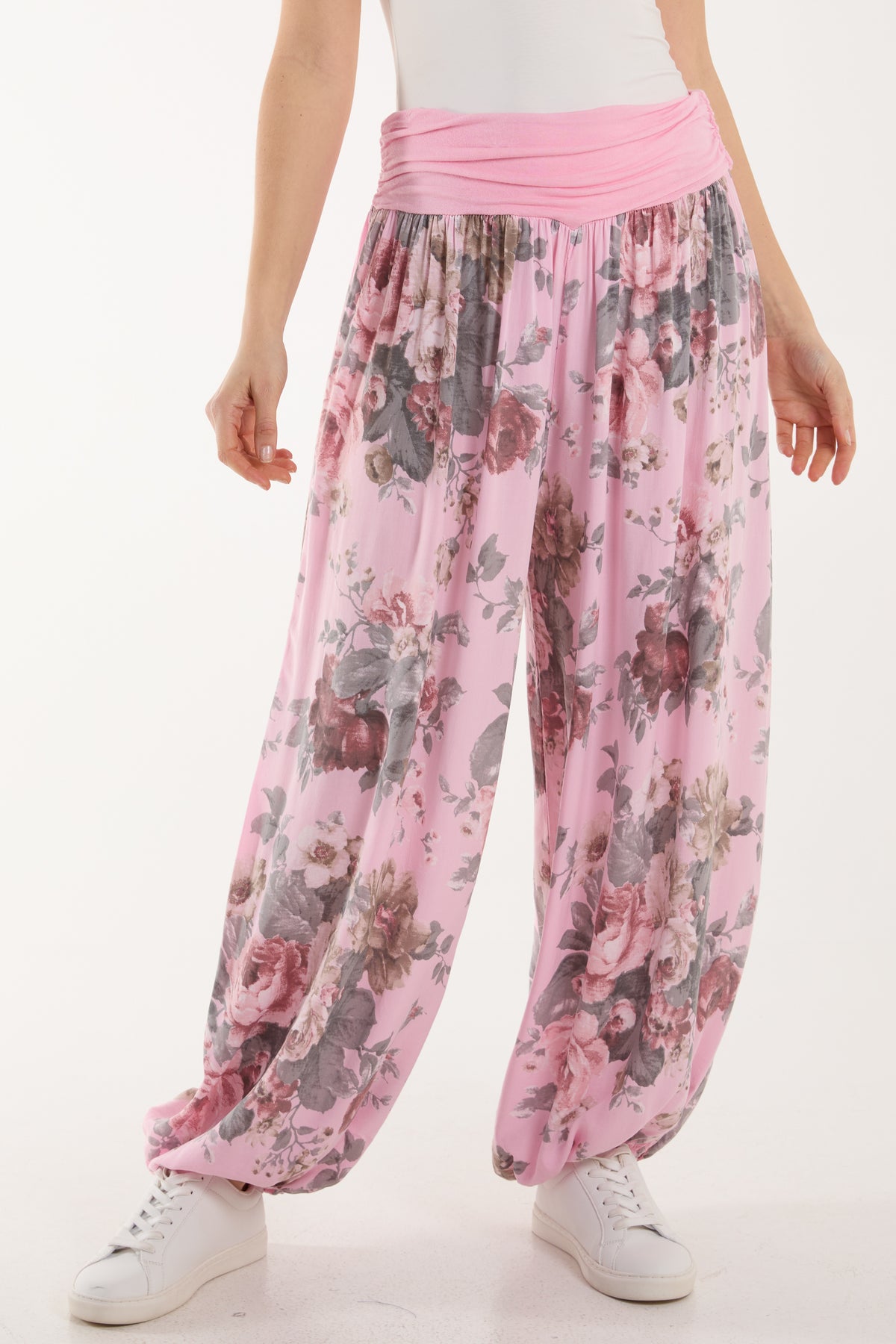 Roses Contrast Waist Harem Trousers