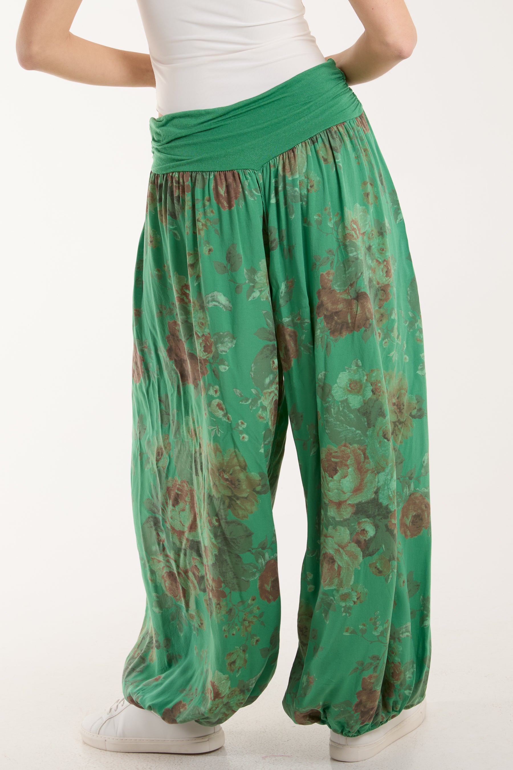 Roses Contrast Waist Harem Trousers