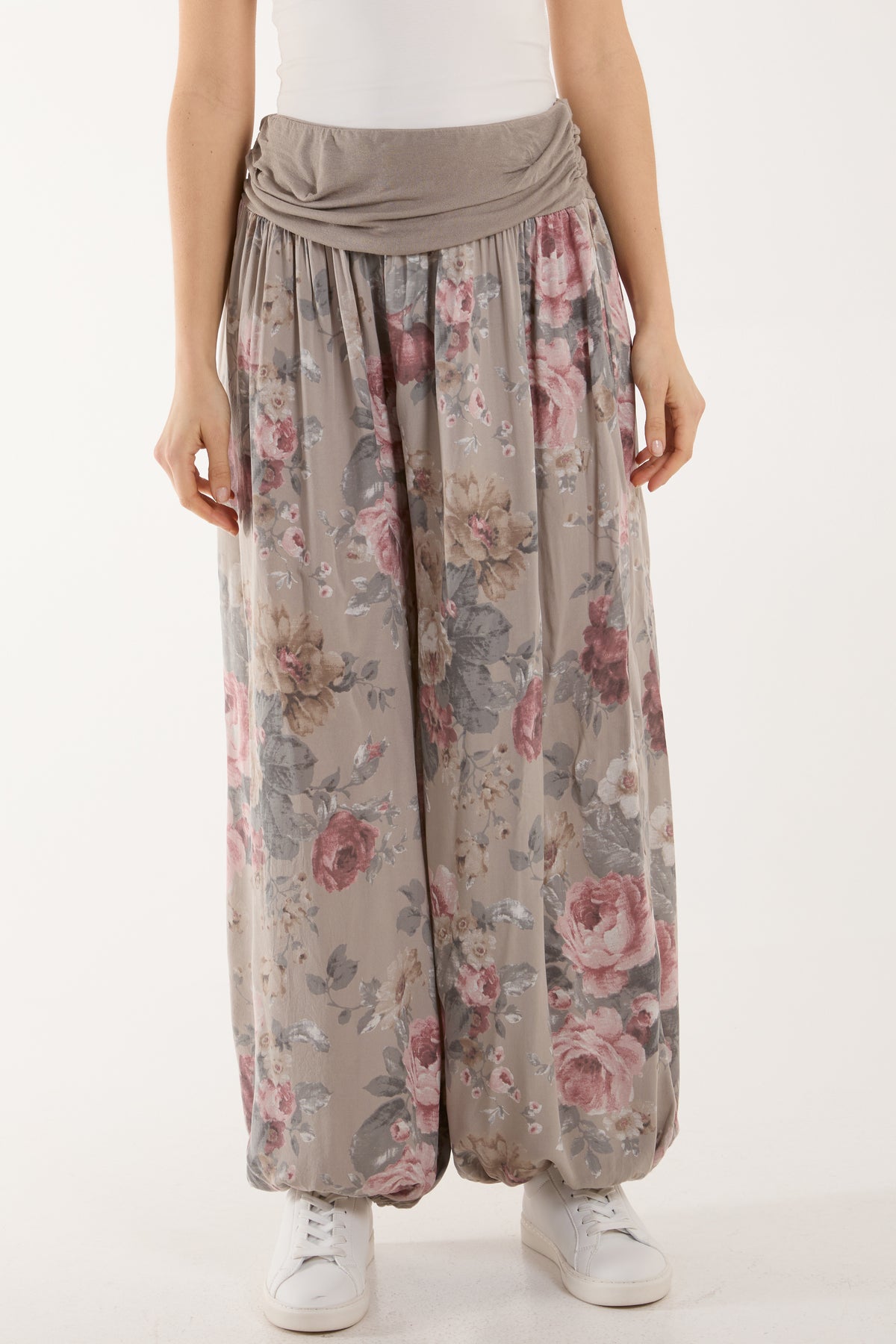 Roses Contrast Waist Harem Trousers