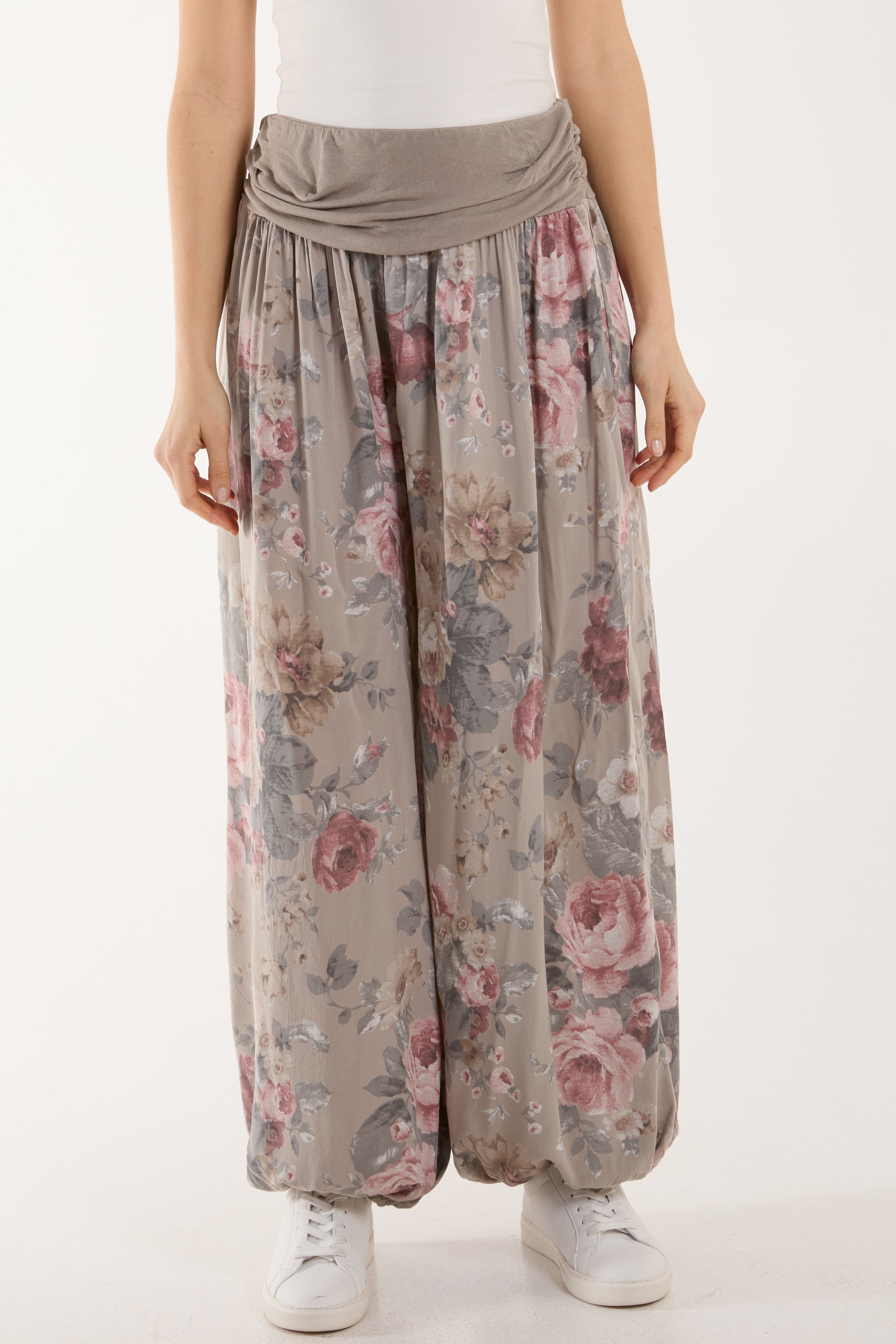 Roses Contrast Waist Harem Trousers