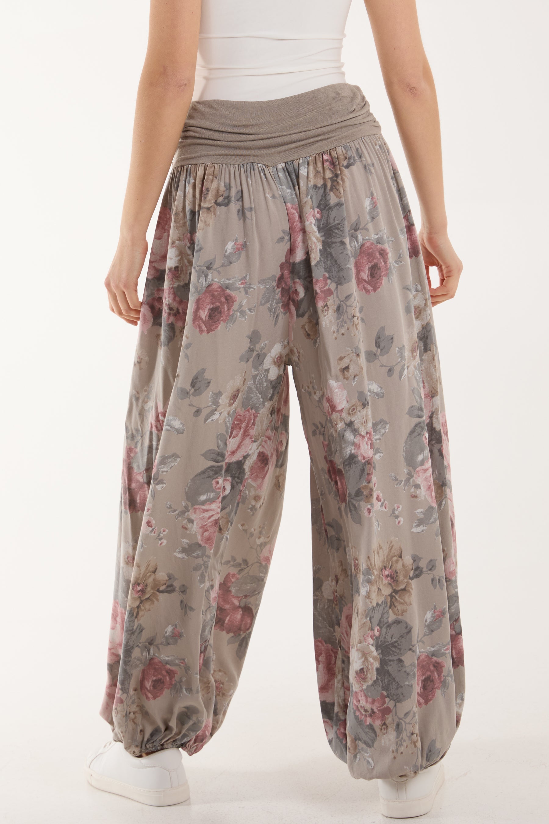 Roses Contrast Waist Harem Trousers