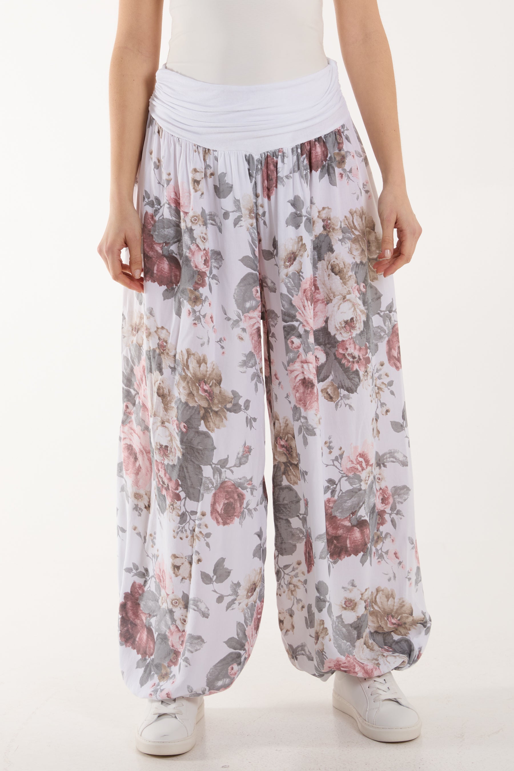 Roses Contrast Waist Harem Trousers