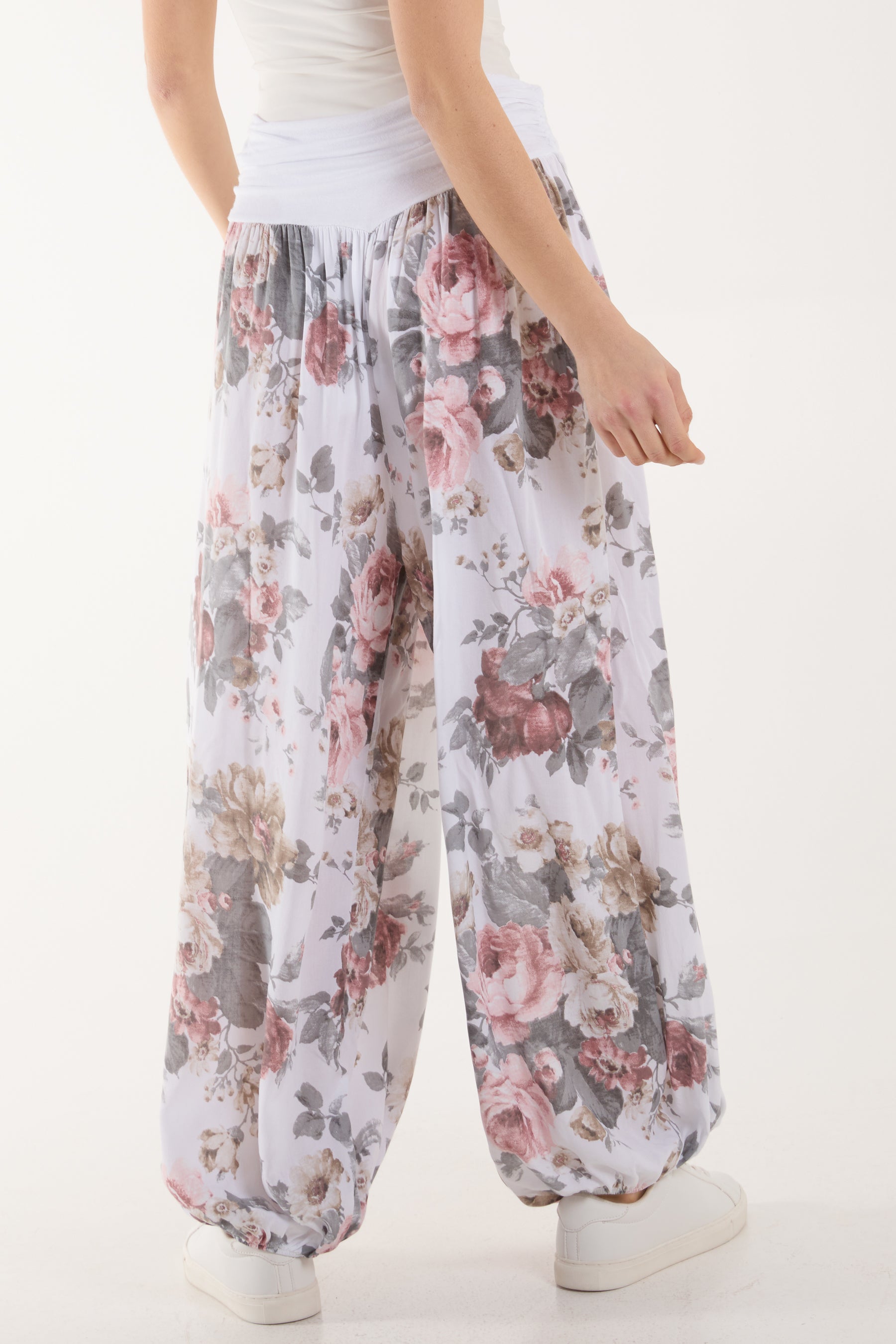 Roses Contrast Waist Harem Trousers