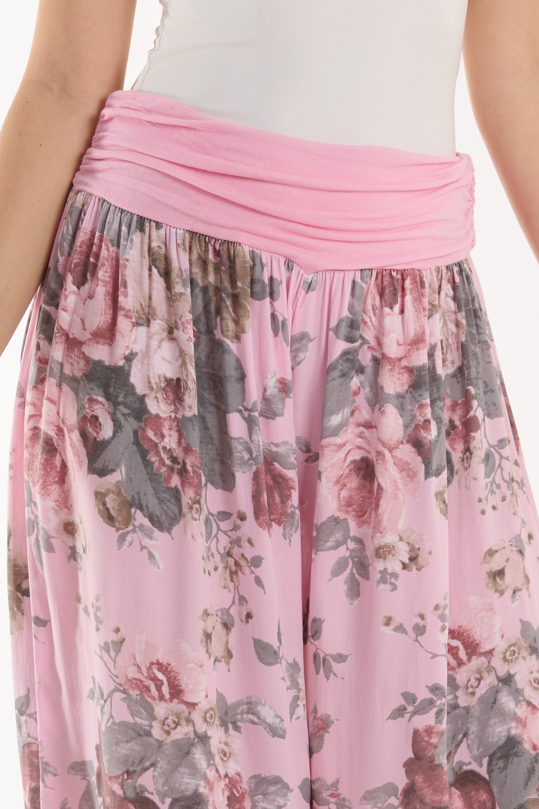 Roses Contrast Waist Harem Trousers
