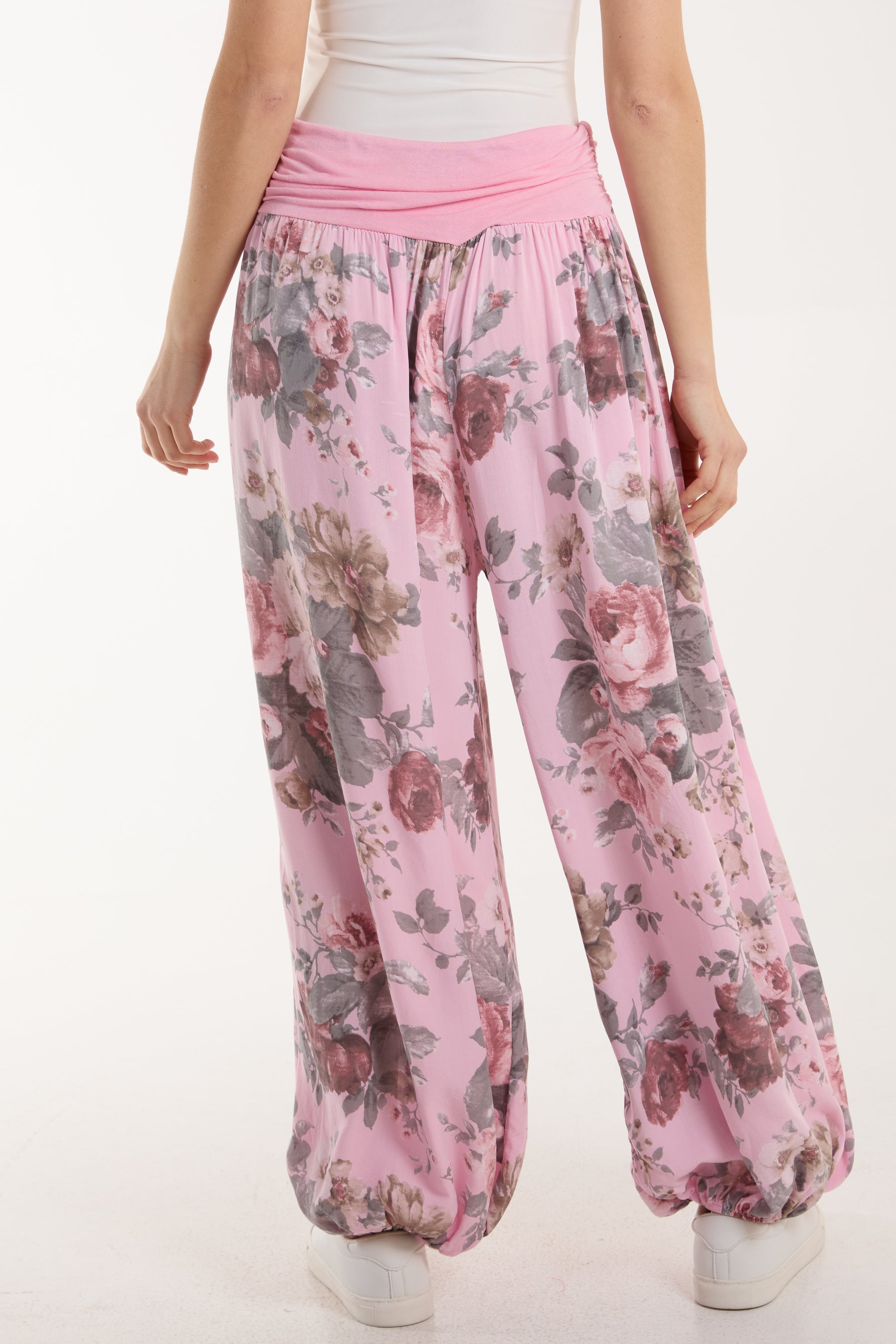 Roses Contrast Waist Harem Trousers