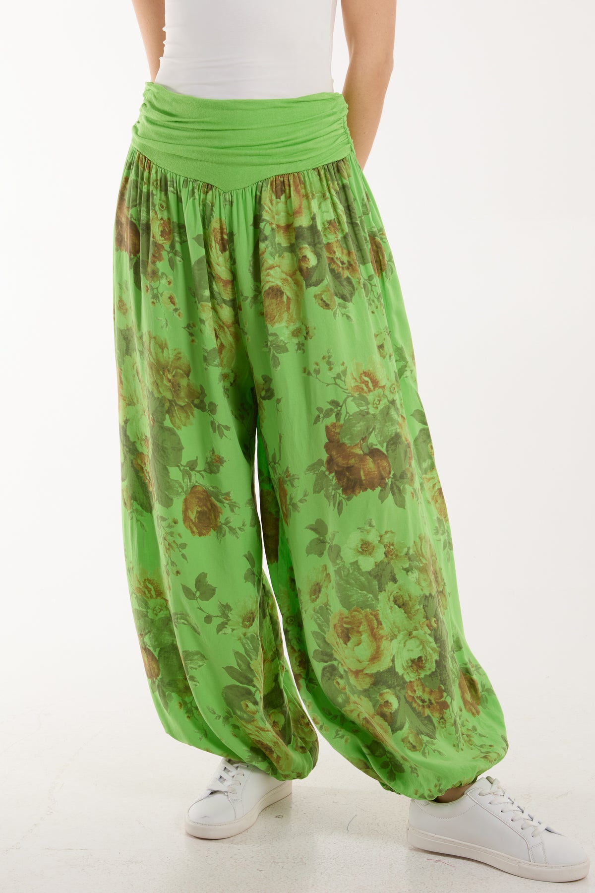 Roses Contrast Waist Harem Trousers