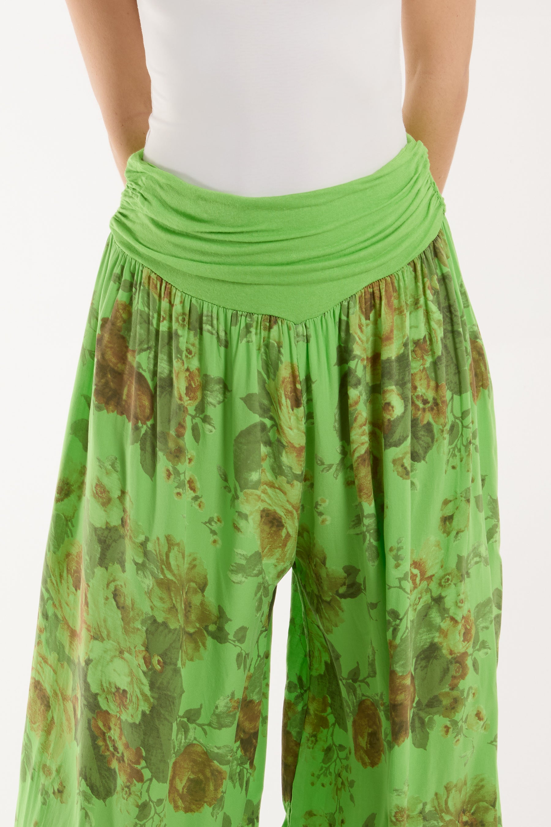 Roses Contrast Waist Harem Trousers