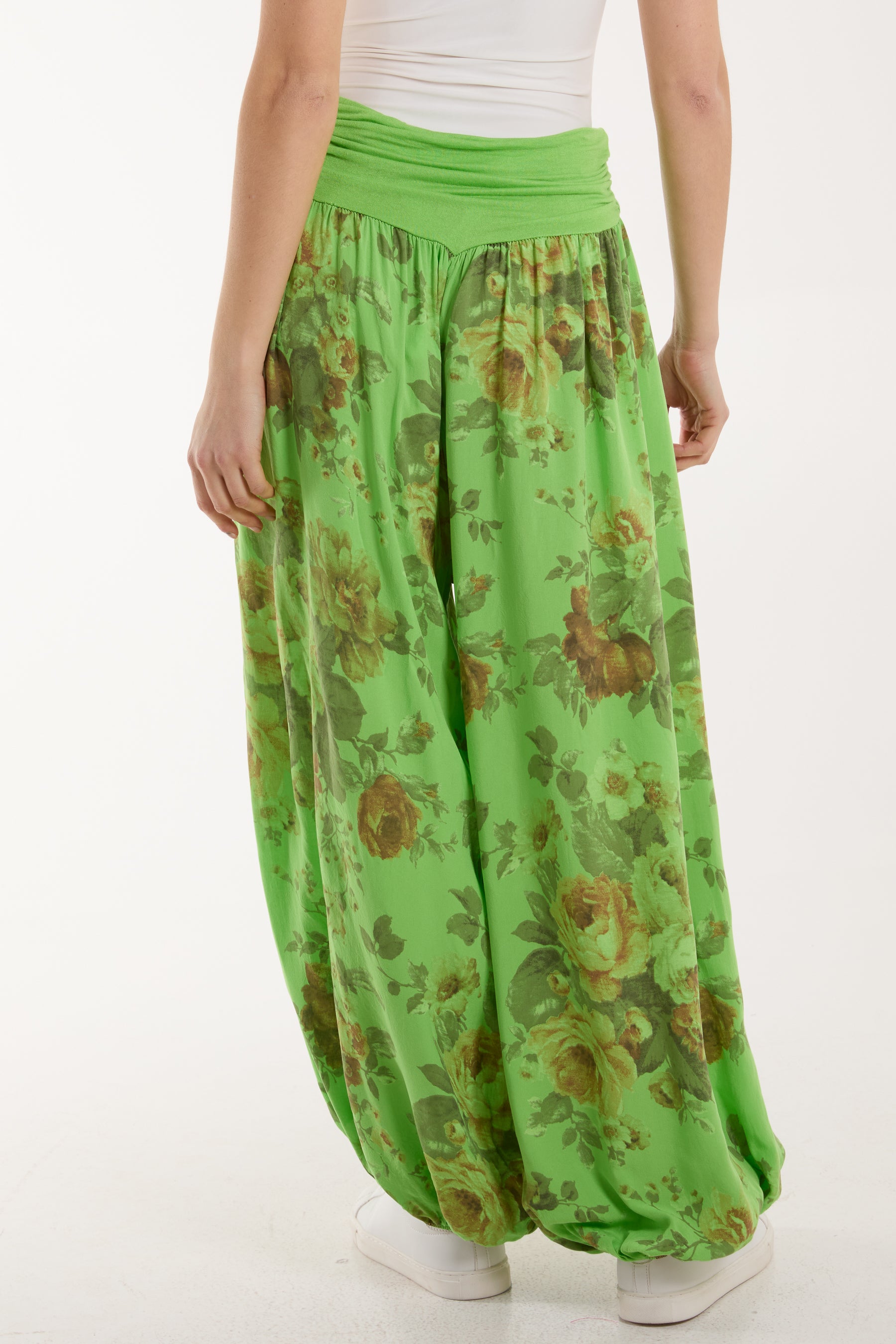 Roses Contrast Waist Harem Trousers