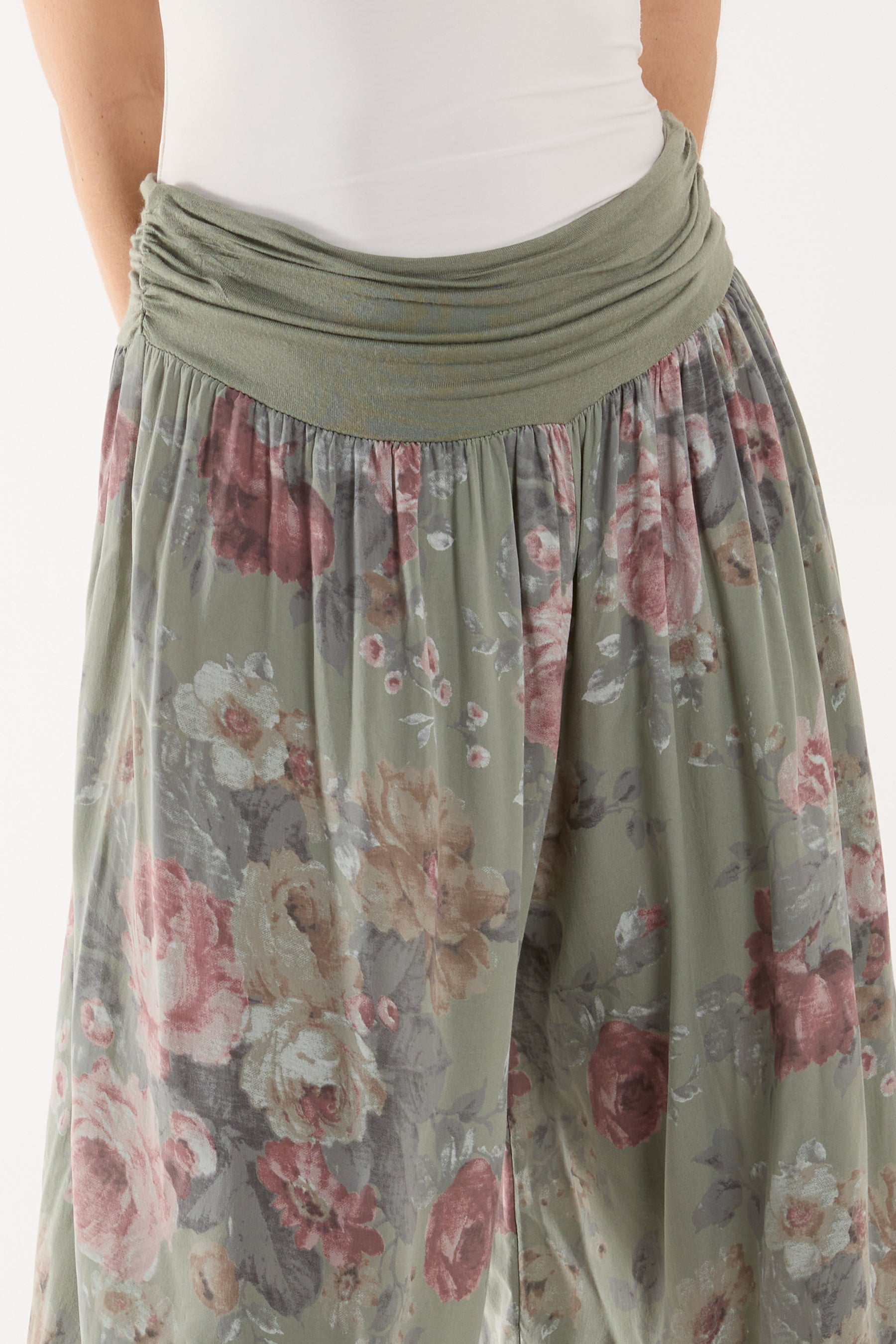 Roses Contrast Waist Harem Trousers