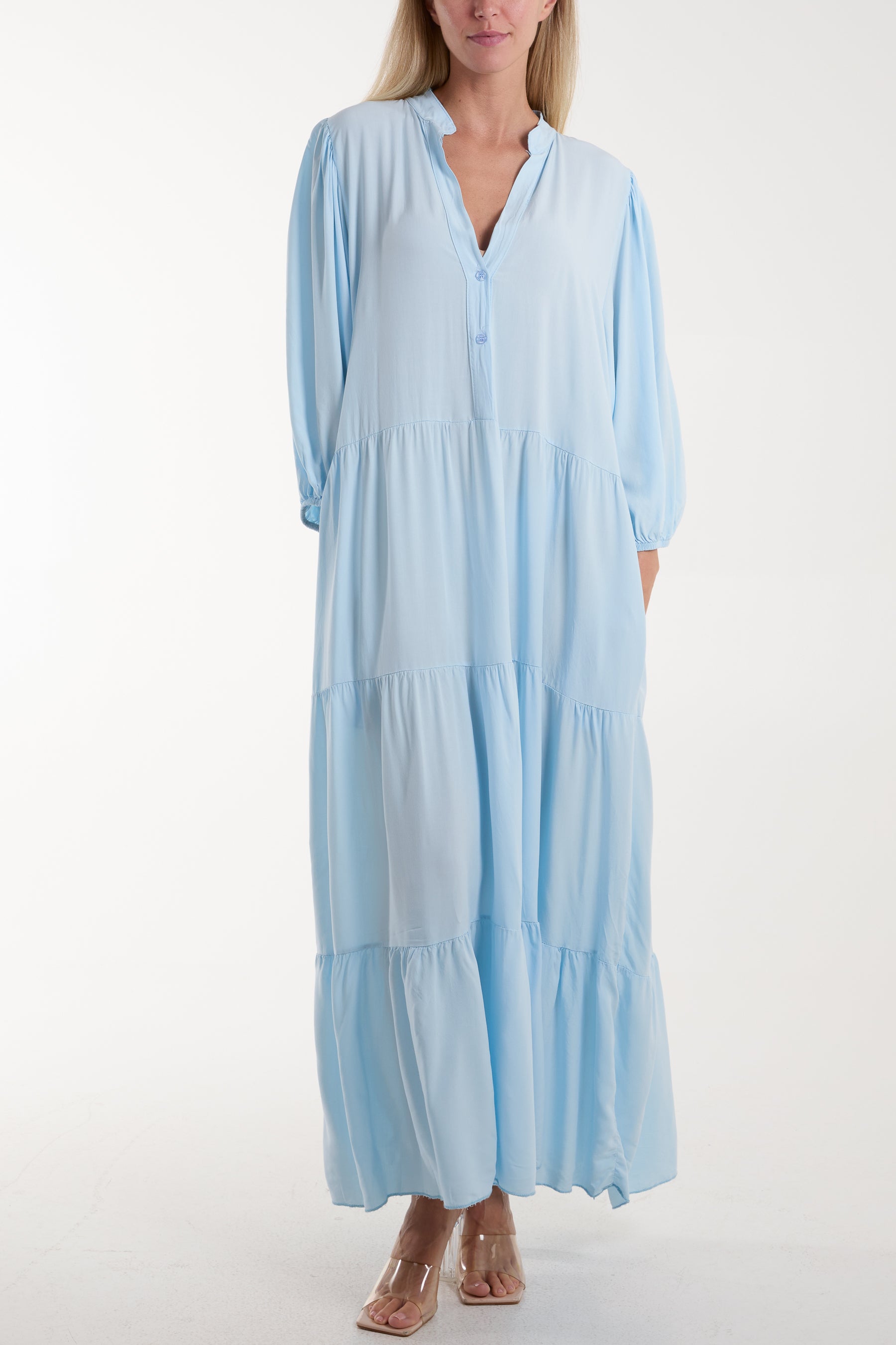 long sleeve maxi shirt dress uk Tiered Maxi Shirt Dress