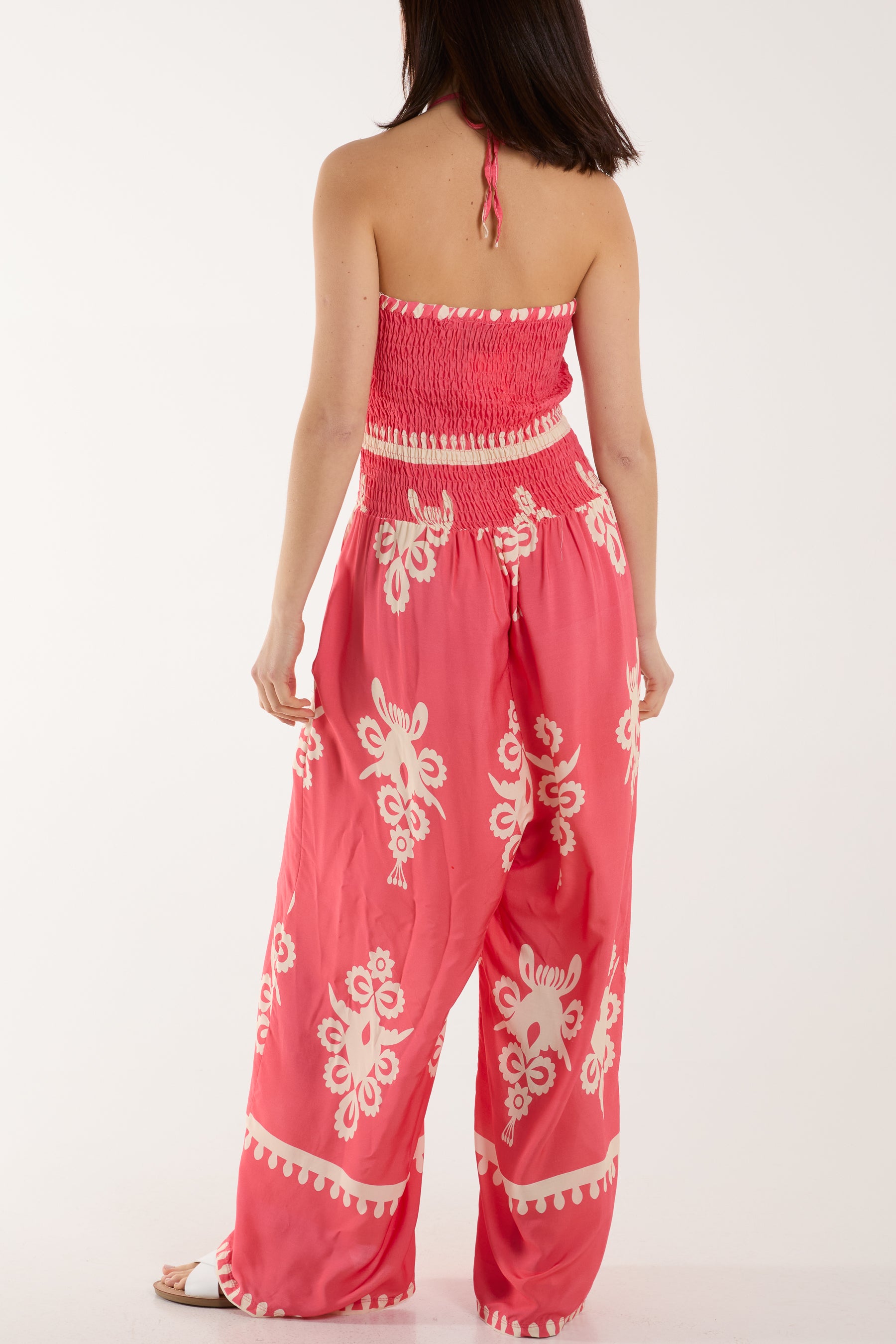 Shirred Bodice Bandeau Printed Jumpsuit