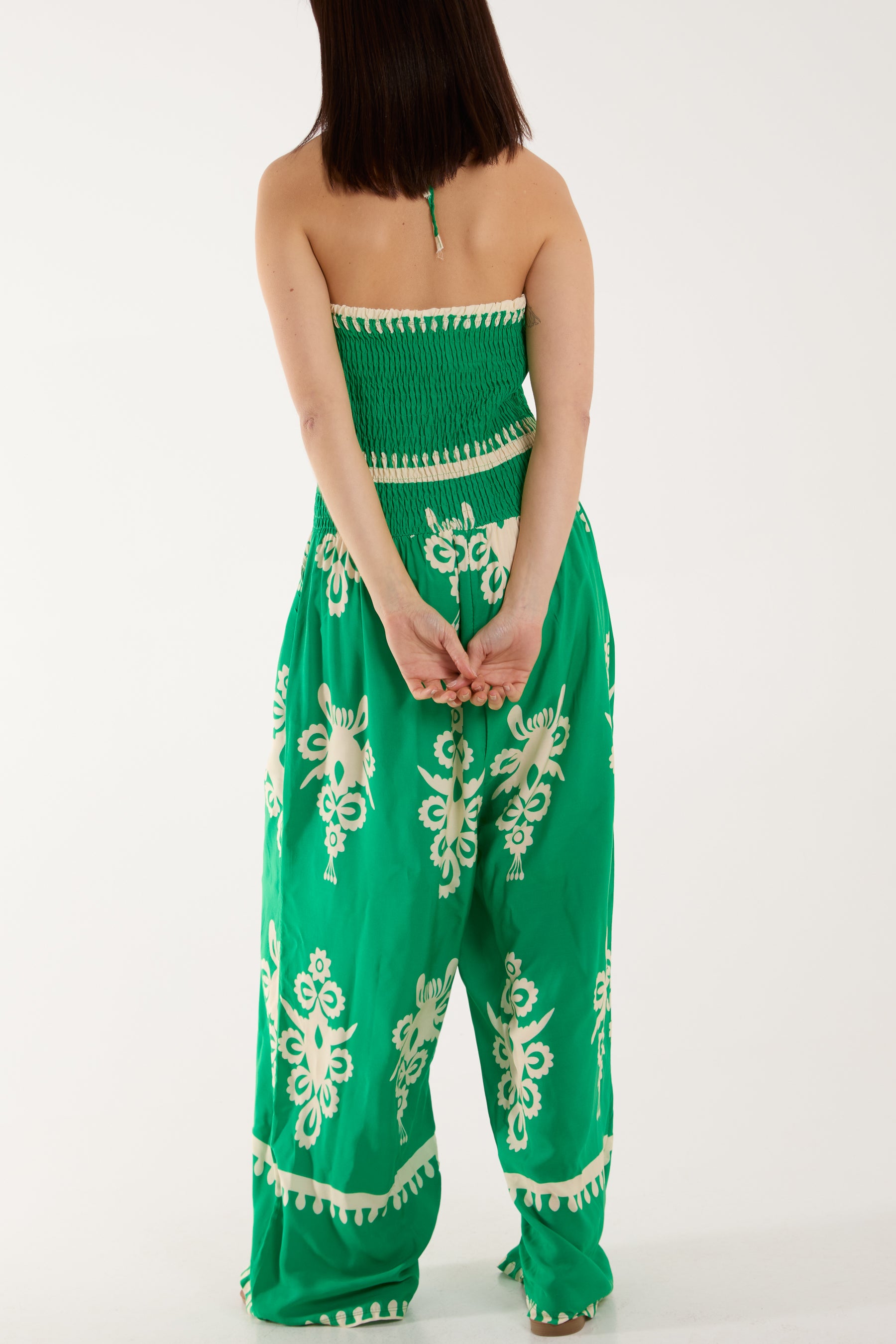 Shirred Bodice Bandeau Printed Jumpsuit