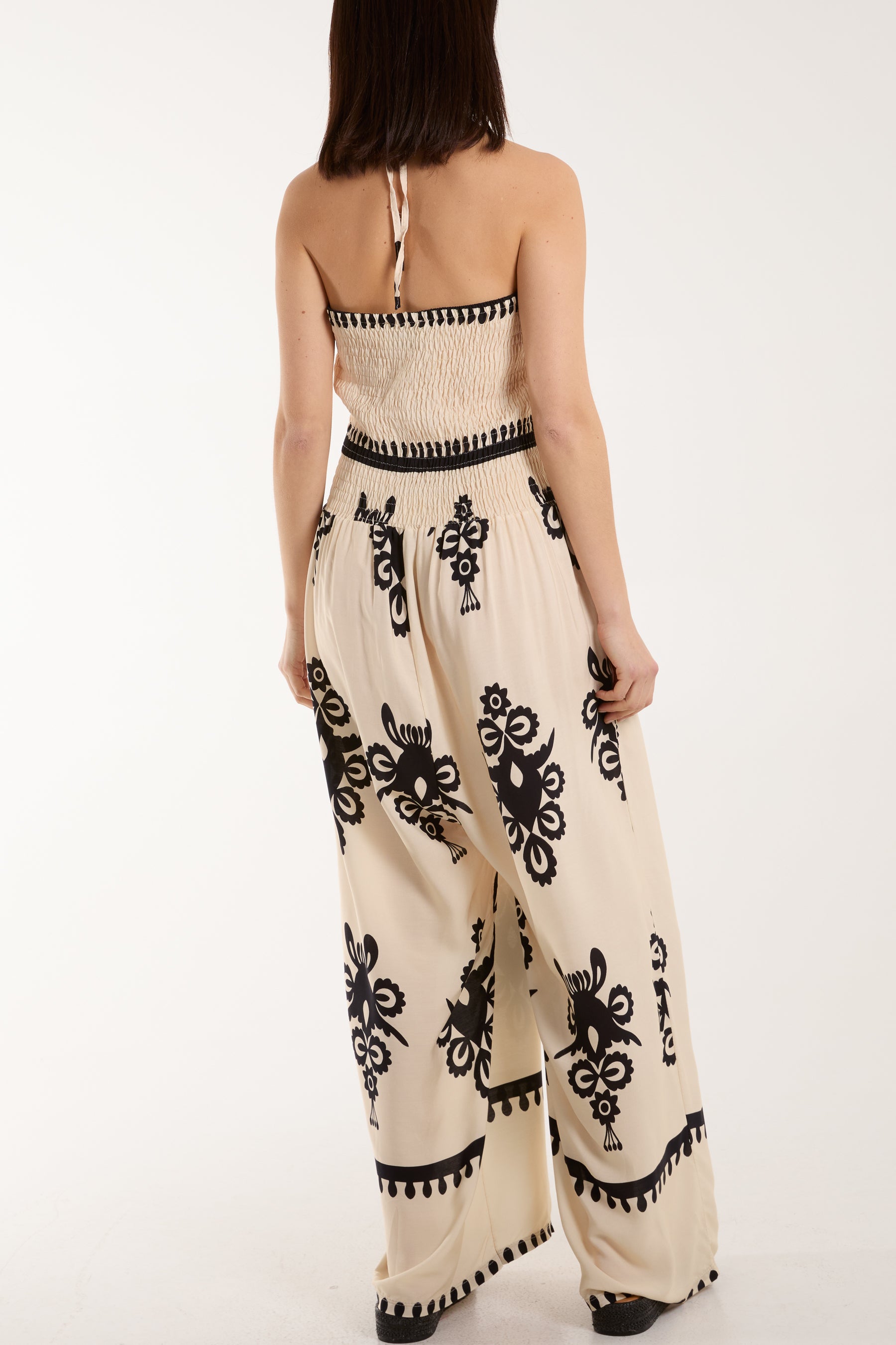 Shirred Bodice Bandeau Printed Jumpsuit