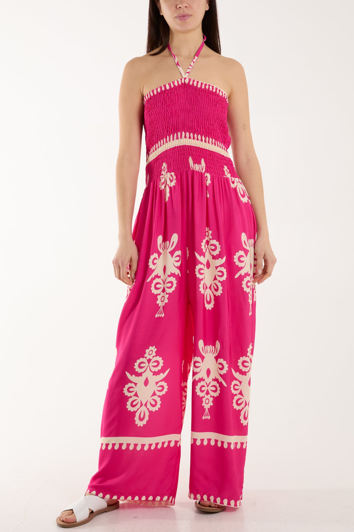 Shirred Bodice Bandeau Printed Jumpsuit