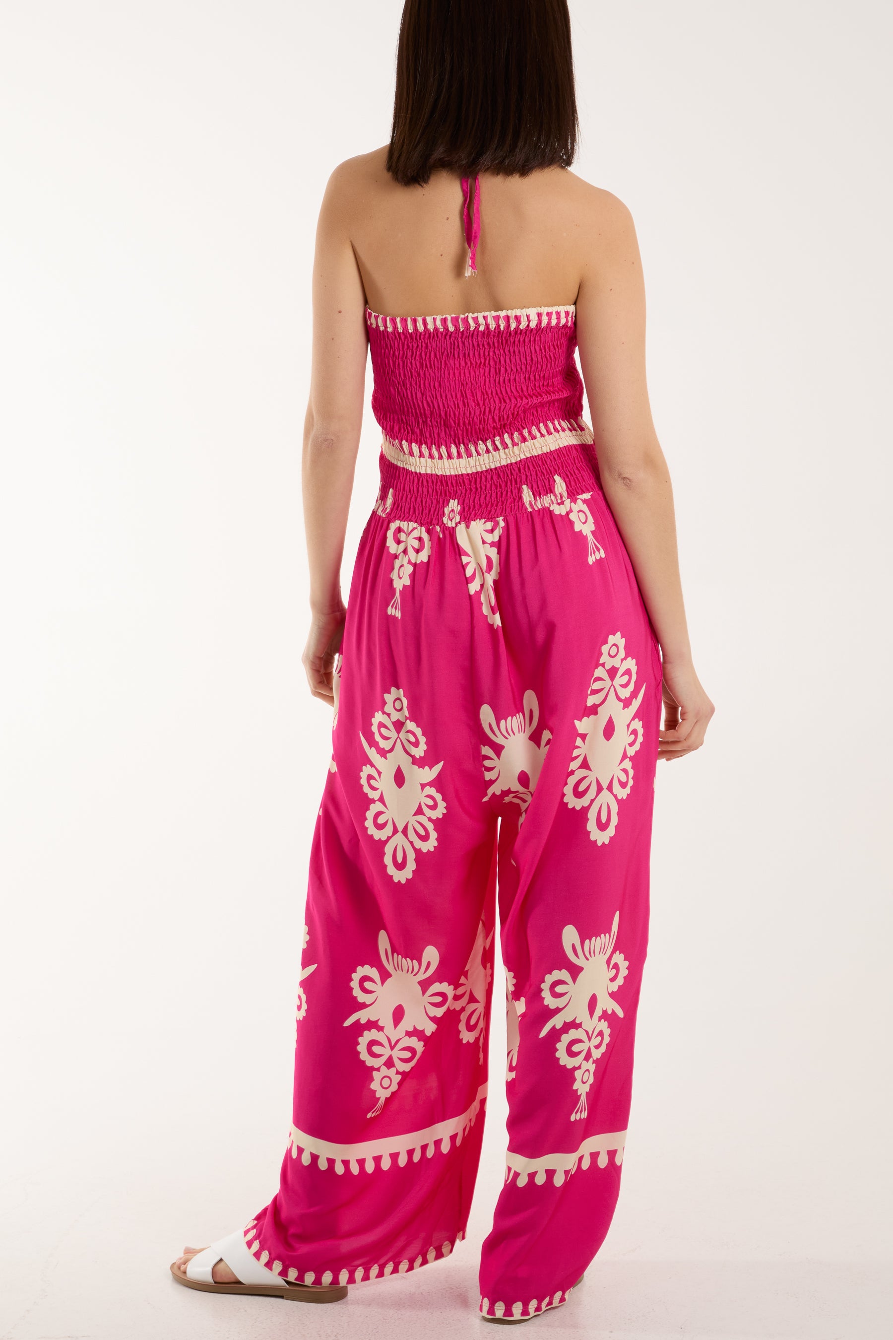 Shirred Bodice Bandeau Printed Jumpsuit