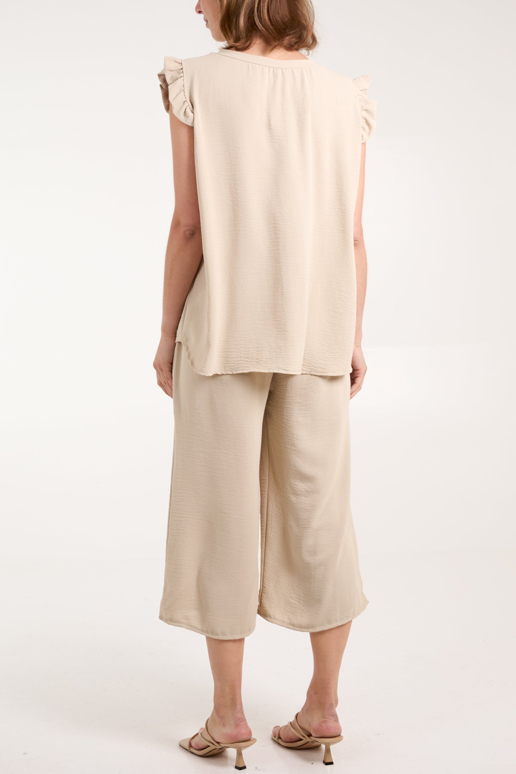 Ruffle Sleeve Top Culotte Trousers Set