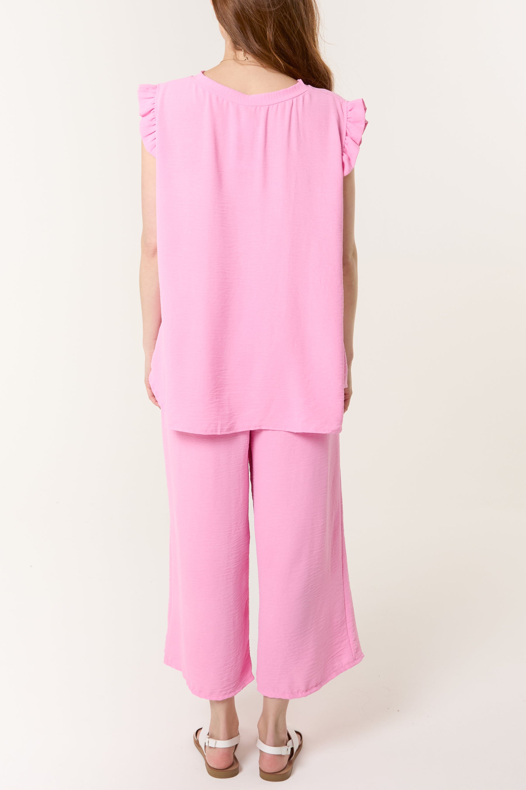 Ruffle Sleeve Top Culotte Trousers Set