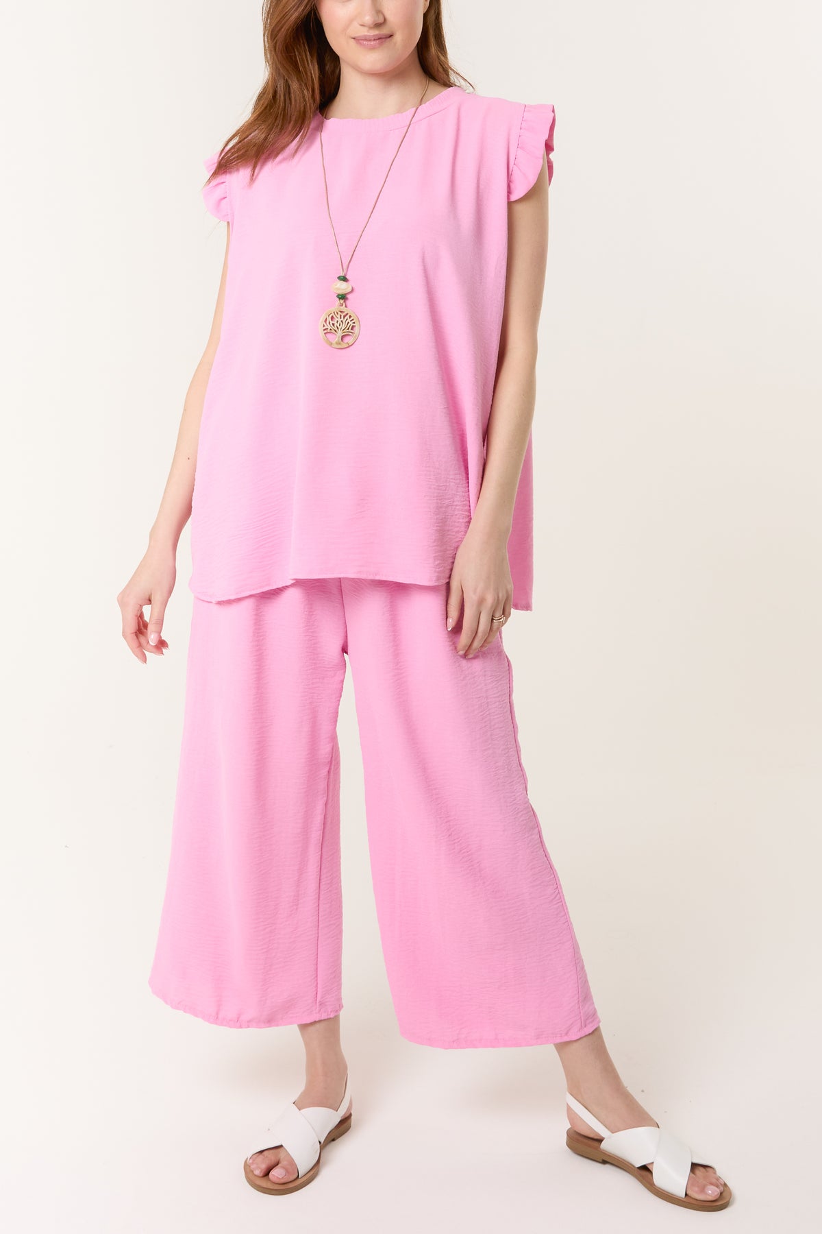 Ruffle Sleeve Top Culotte Trousers Set