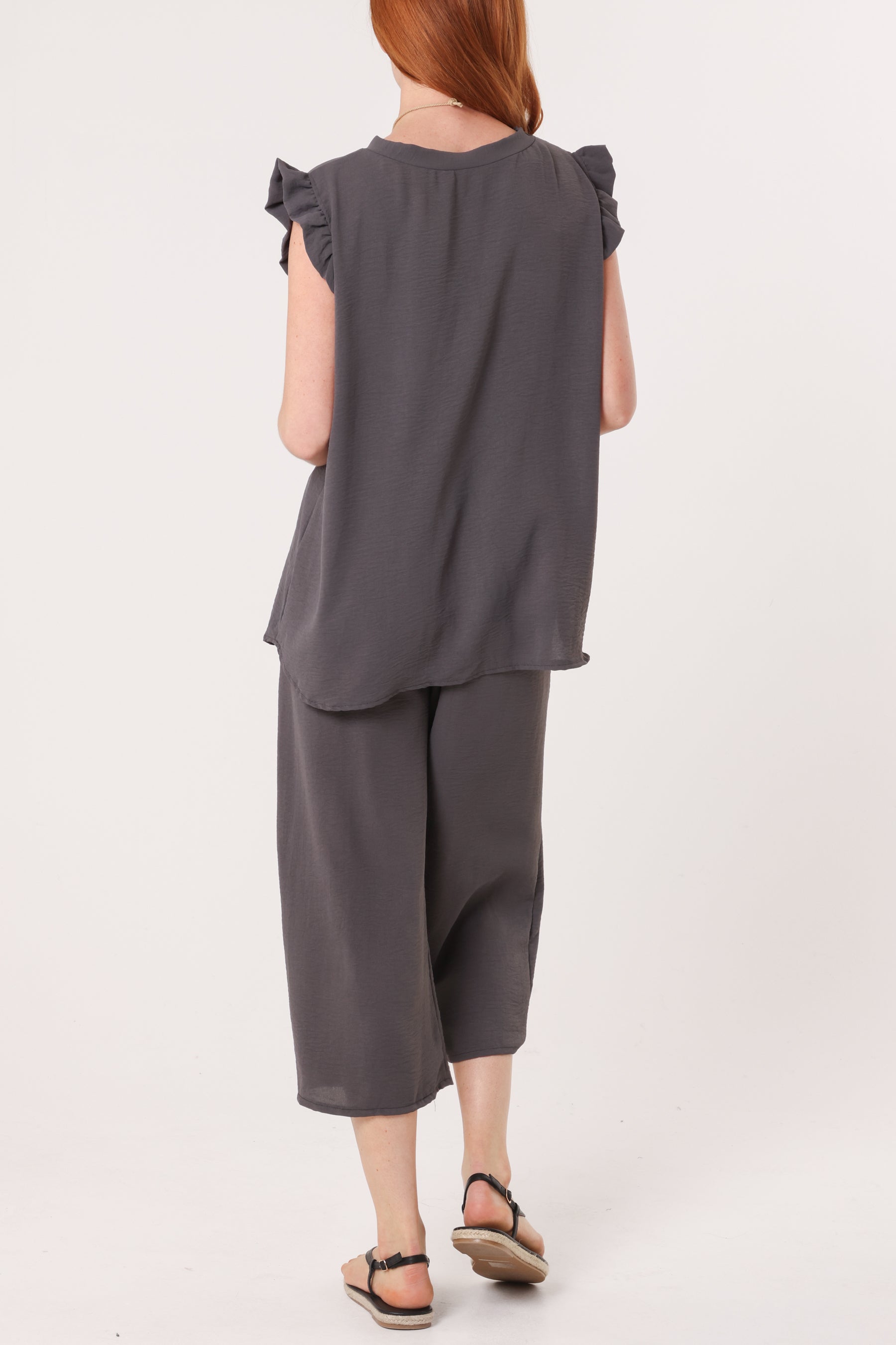 Ruffle Sleeve Top Culotte Trousers Set